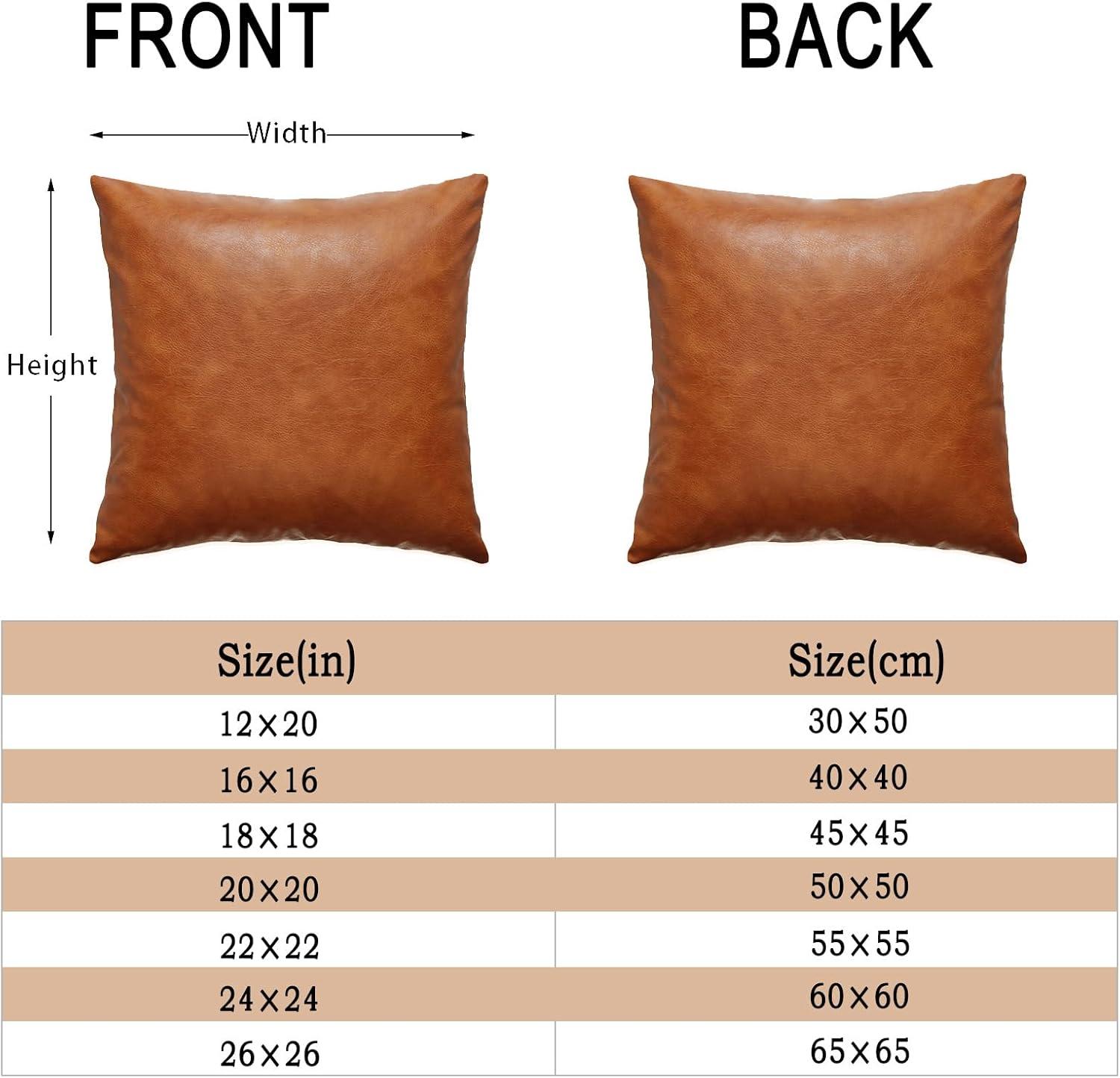 Faux Leather Throw Pillow Covers 18X18 Inch Set of 2 Brown Outdoor Modern Farmhouse Solid Decorative Pillow Covers for Room Couch Living Bedroom Bed Sofa