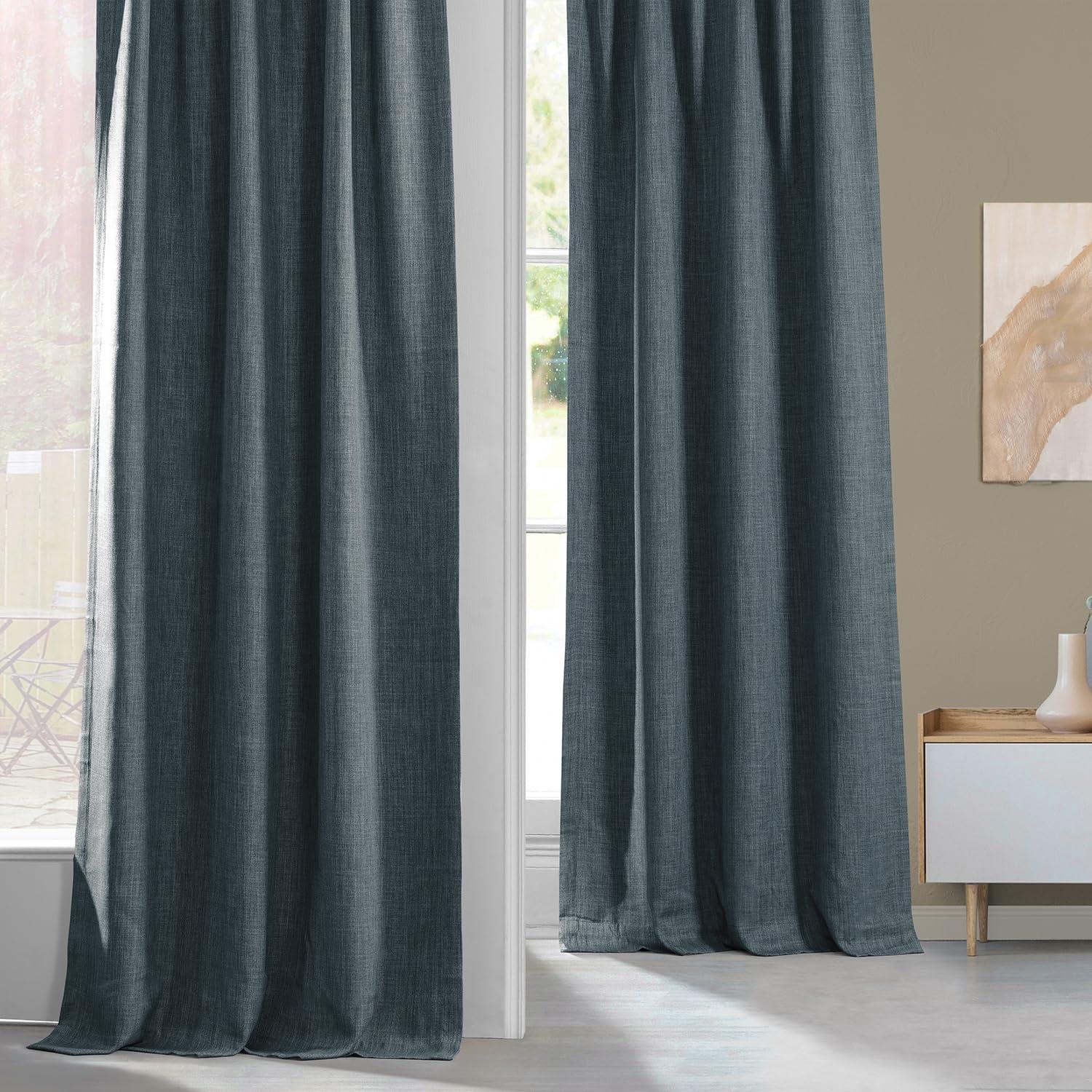 HPD Half Price Drapes Reverie Blue Faux Linen Room Darkening Curtains for Bedroom & Living Room Curtains (1 Panel), Door & Window Curtains 84 inches long, Rod Pocket Curtains & drapes, 50W X 84L