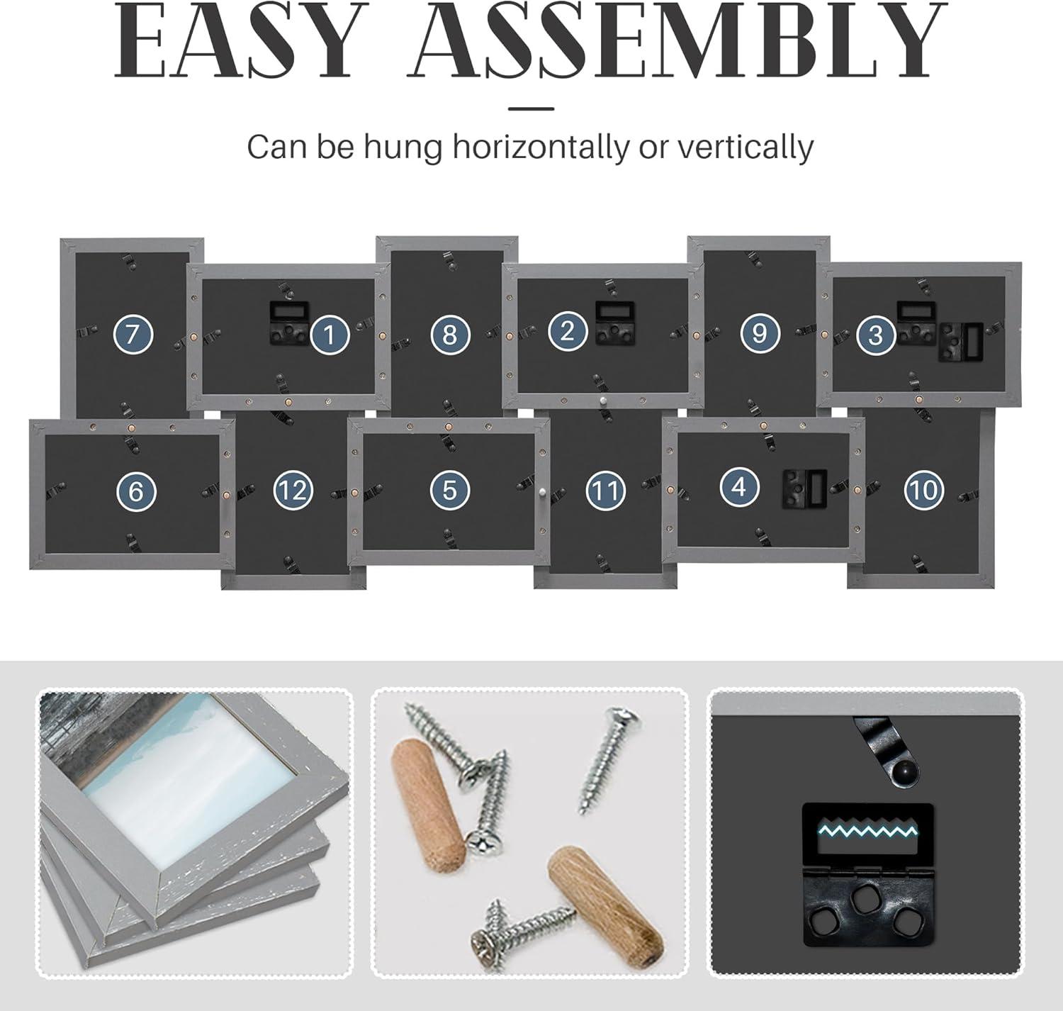 J.M.Deco Picture Frame Sets for Wall, 9 Opening Collage Frame, 6 x 4 With Family Friend's Memory, Rustic Distressed Photo Frame Wall Hanging for 4x6, Gold