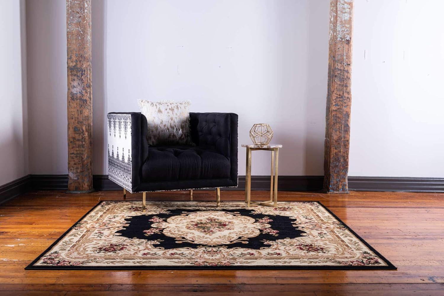 Unique Loom Versailles Collection Area Rug - Charles (6' 1" Square Black/Cream)