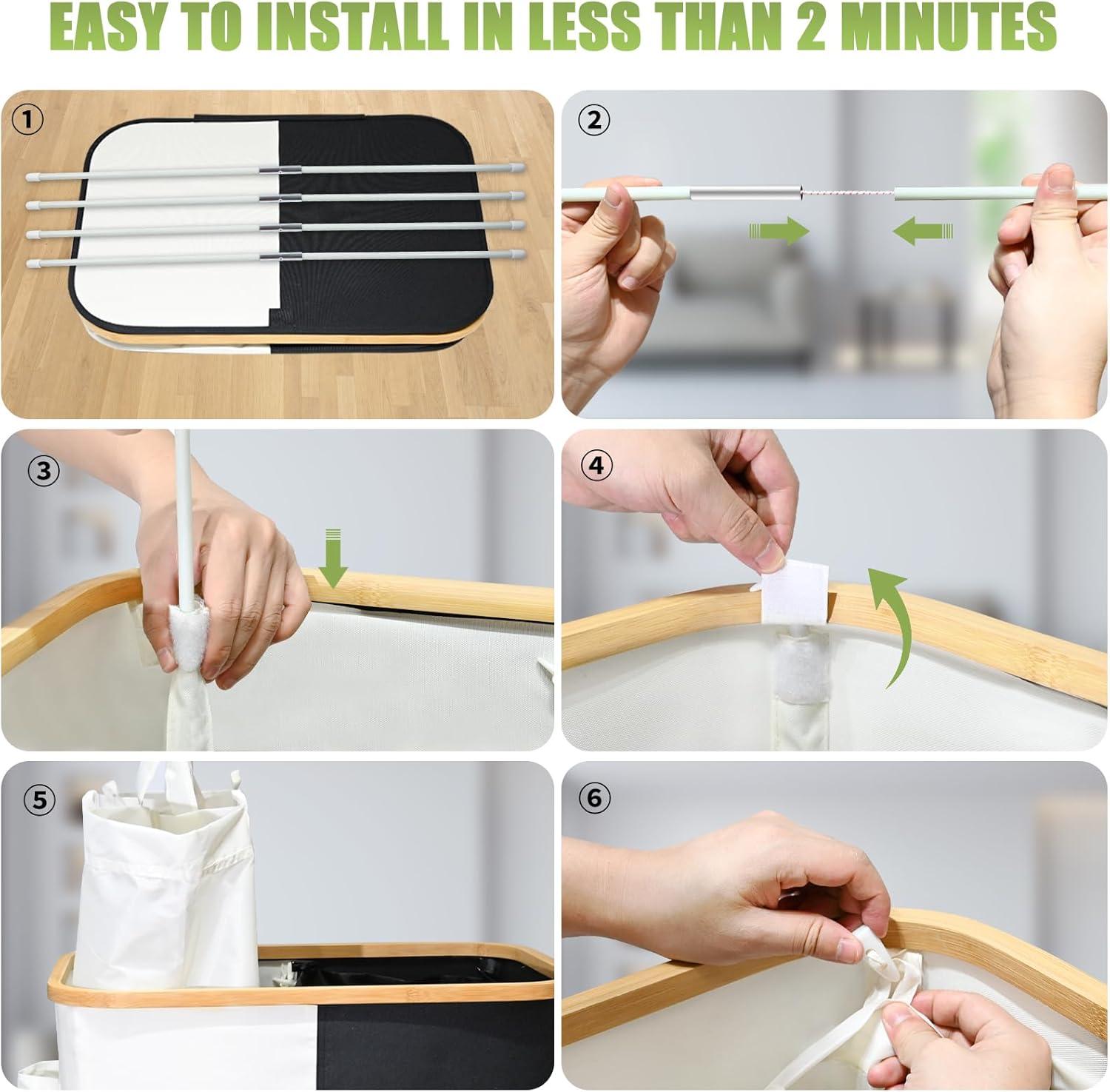 Efluky Laundry Basket with Lid and Removable Bag, 100L Tall Laundry Hamper with Bamboo Handles, Aesthetic Dirty Clothes Bin for Laundry Room, Bathroom, Bedroom and Dorm,Grey