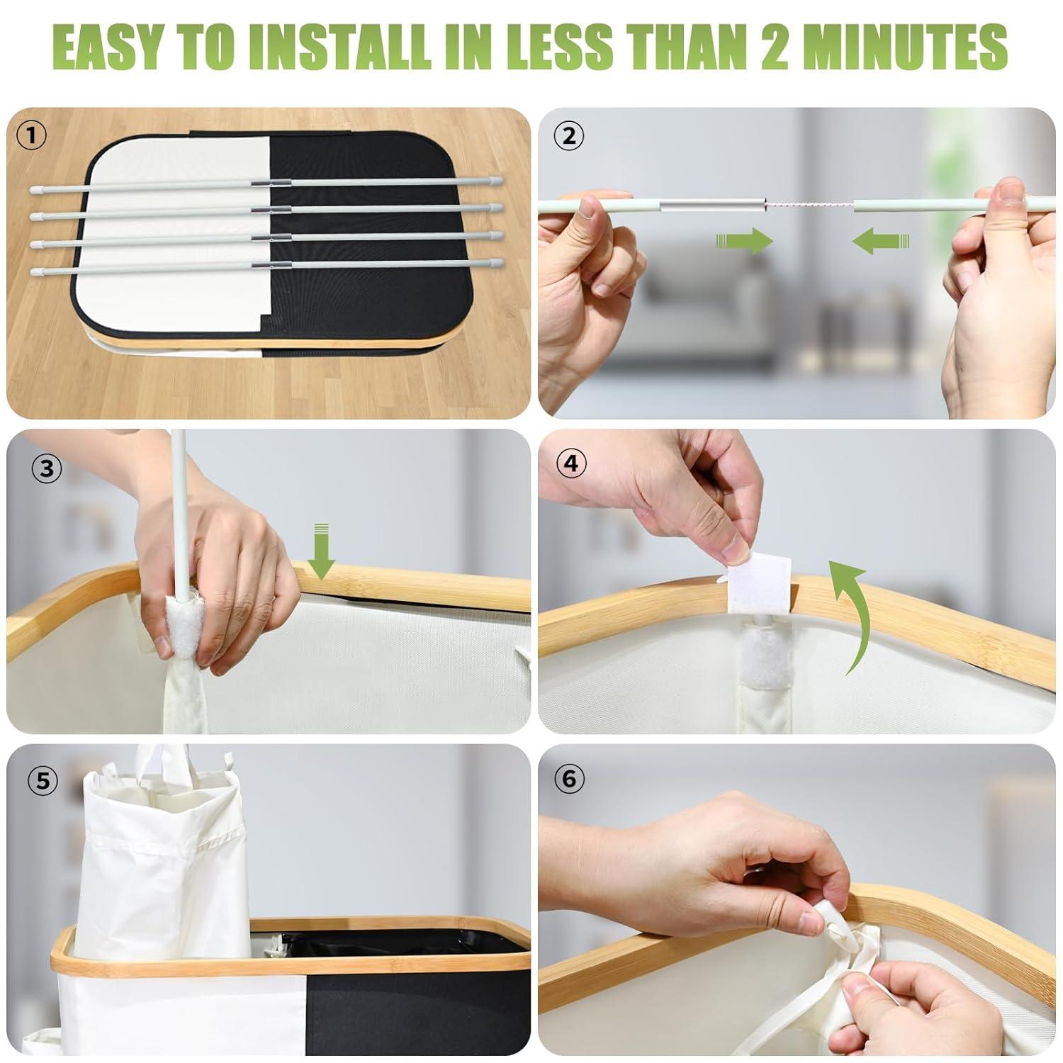 Efluky Laundry Basket with Lid and Removable Bag, 100L Tall Laundry Hamper with Bamboo Handles, Aesthetic Dirty Clothes Bin for Laundry Room, Bathroom, Bedroom and Dorm,Grey