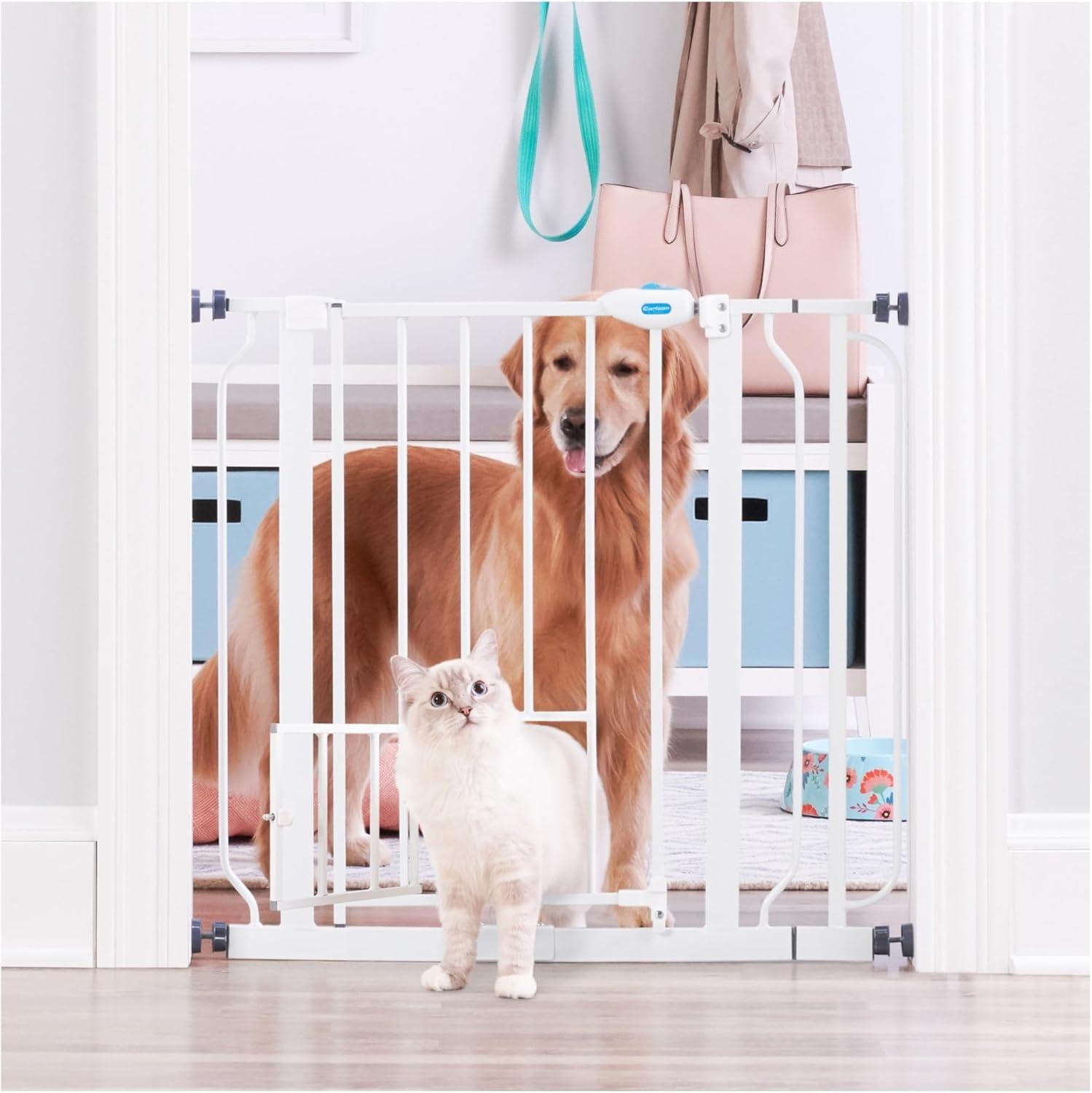 White Extra Wide Walk-Through Pet Gate with Small Door