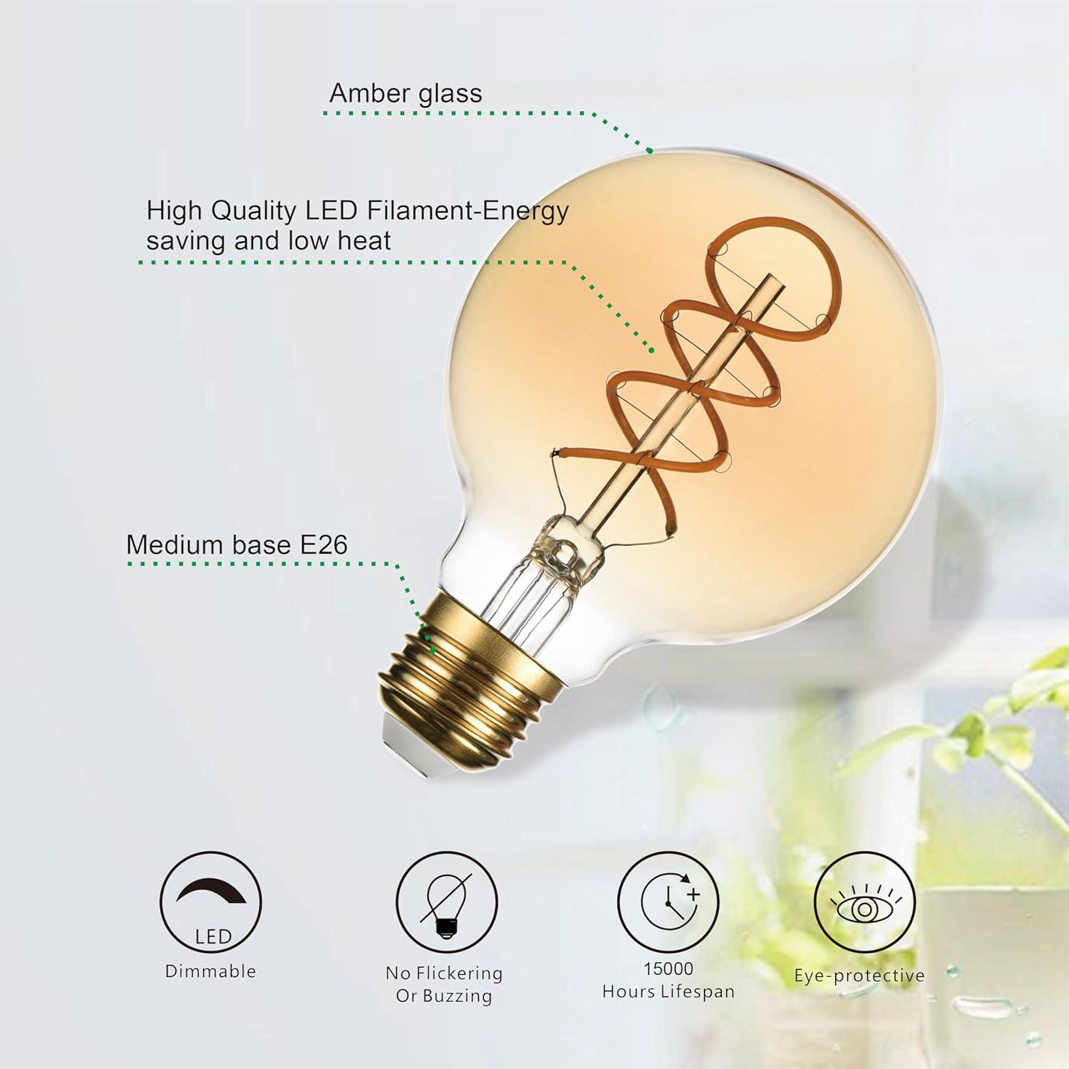 SD LUX G25 Dimmable Vintage Globe Light Bulbs Retro Decorative LED Edison Bulbs 6W 450lm (Equi. 40W), E26 Medium Base, CRI>90 Warm White 2200K (G25-Amber, 6)