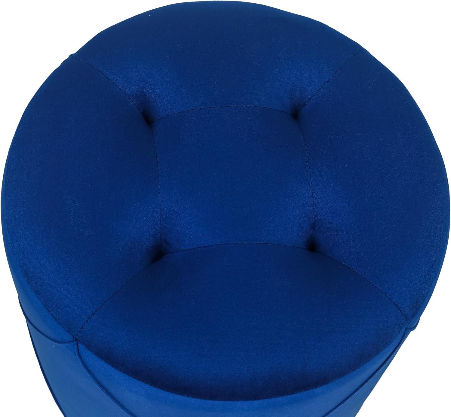 Adeco  Velvet Round Tufted Ottoman Foot Rest Vanity Stool Dark-Royal -Blue