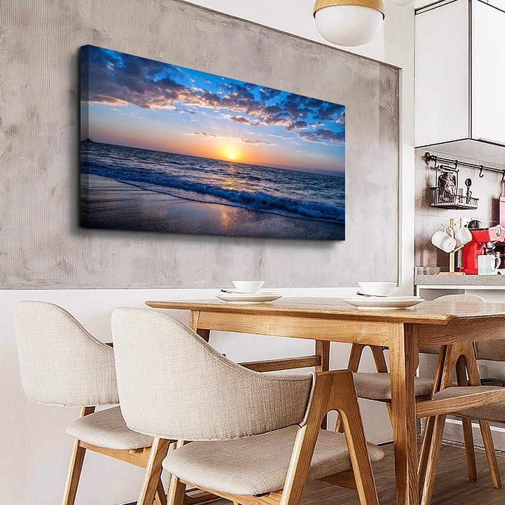 Creowell Wall Art Moon Sea blue Ocean Landscape Paintings Bedroom Canvas Art Print wall art for living room Paintings for Wall Decor and Home Decor -20x16 Inch