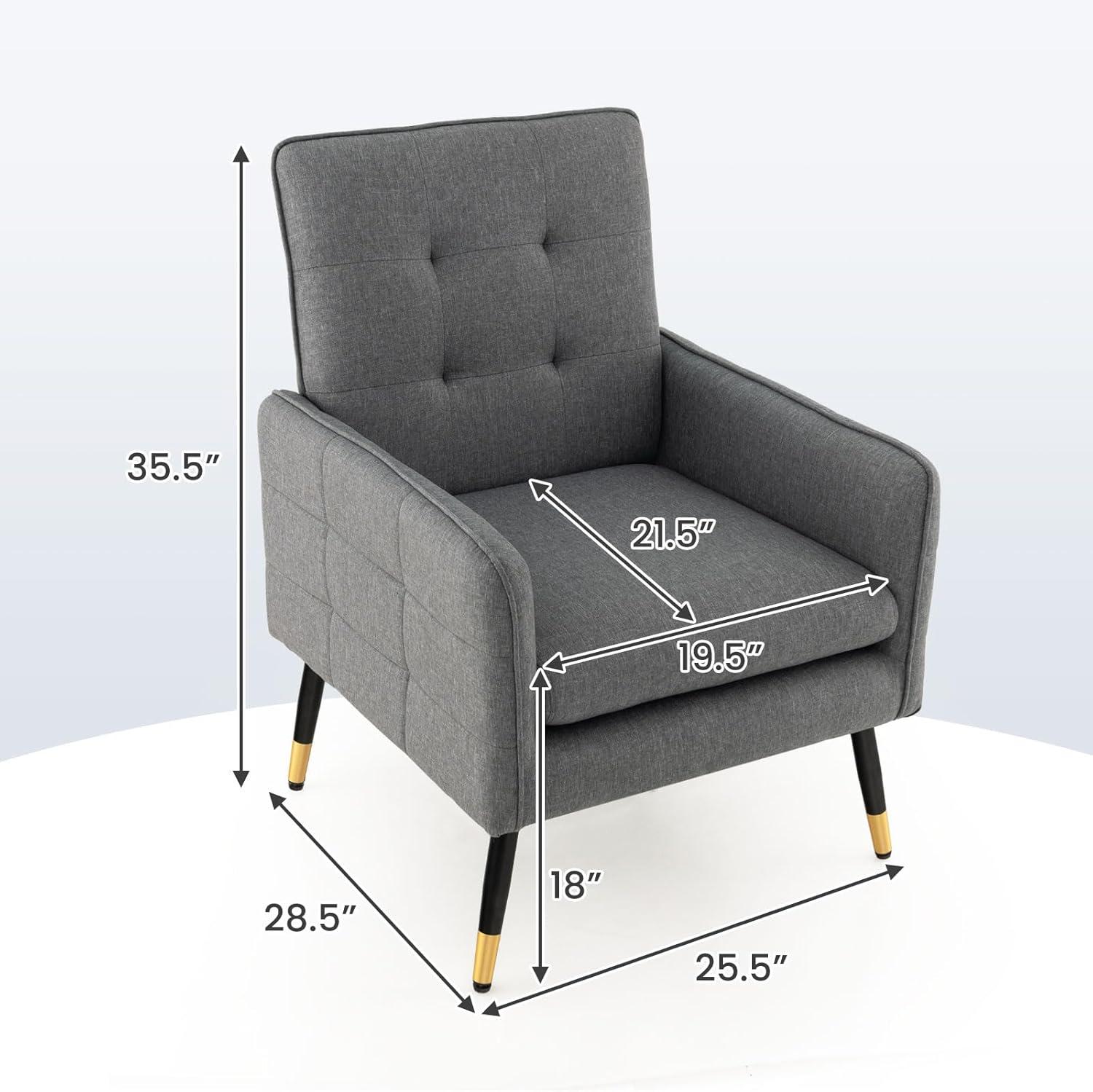 Gymax 2 Pieces Accent Chair Upholstered Armchair w/ Tufted Back & Metal Legs Gray