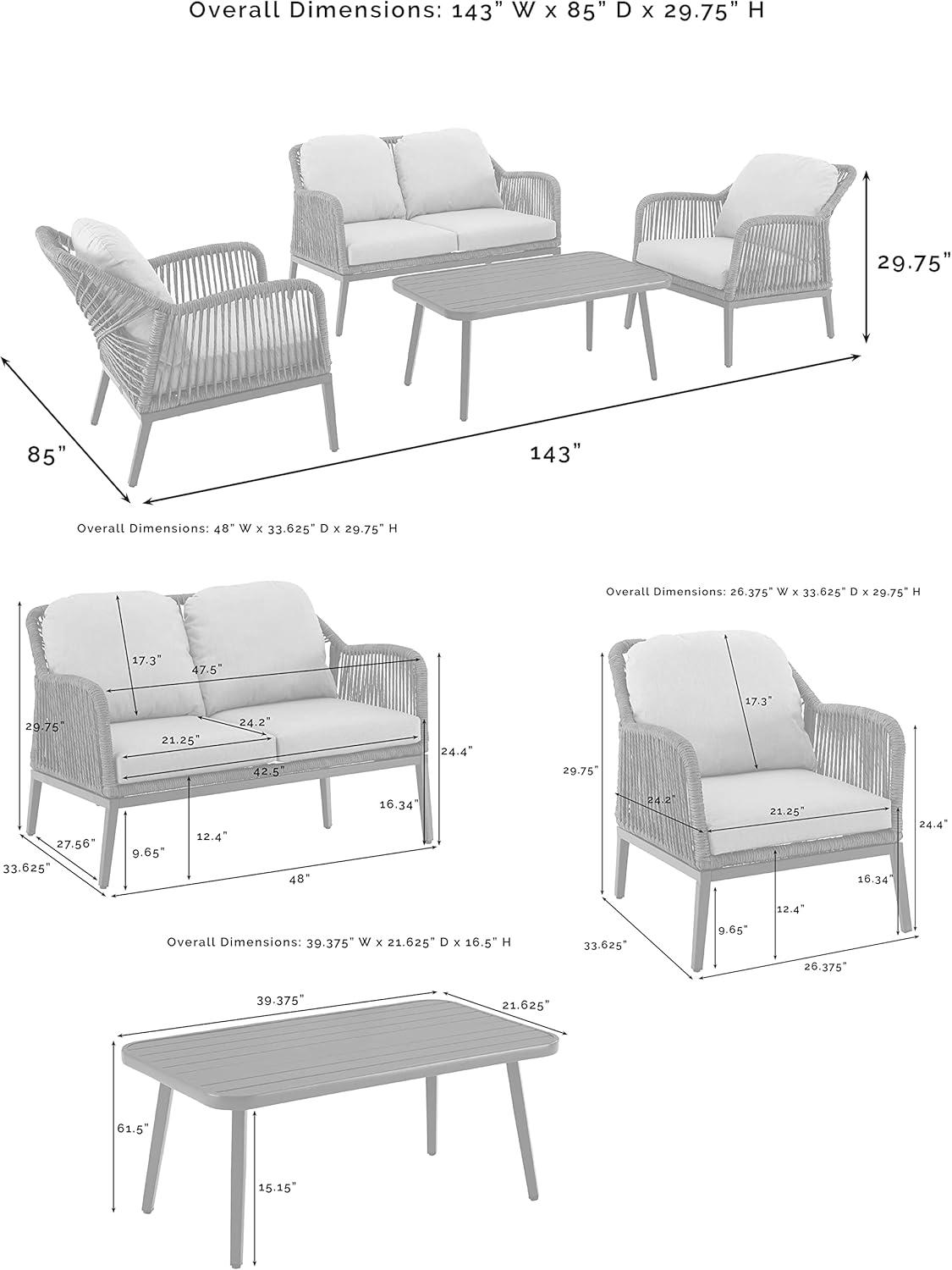 Haven 4pc Outdoor Wicker Conversation Set: Weather-Resistant, Steel Frame, Polyester Cushions - Crosley