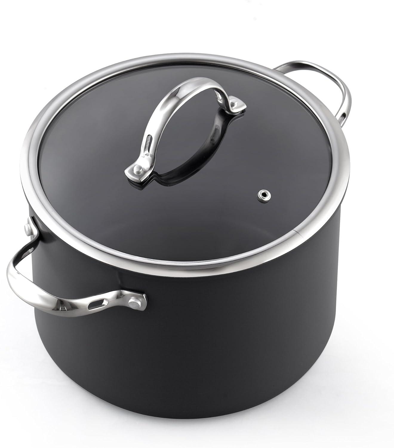 Cooks Standard Stockpot with Glass Lid, 8-Quart Classic Hard Anodized Nonstick Soup Pot, Black