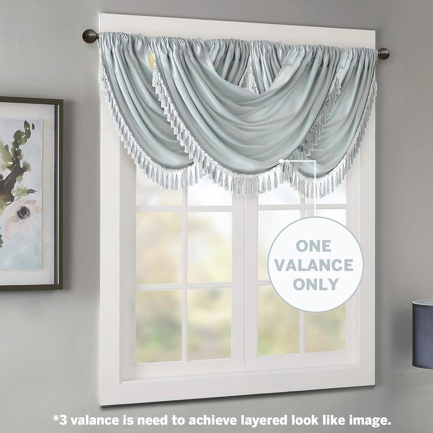 Elena Faux Silk Waterfall Embellished 38'' W Window Valance