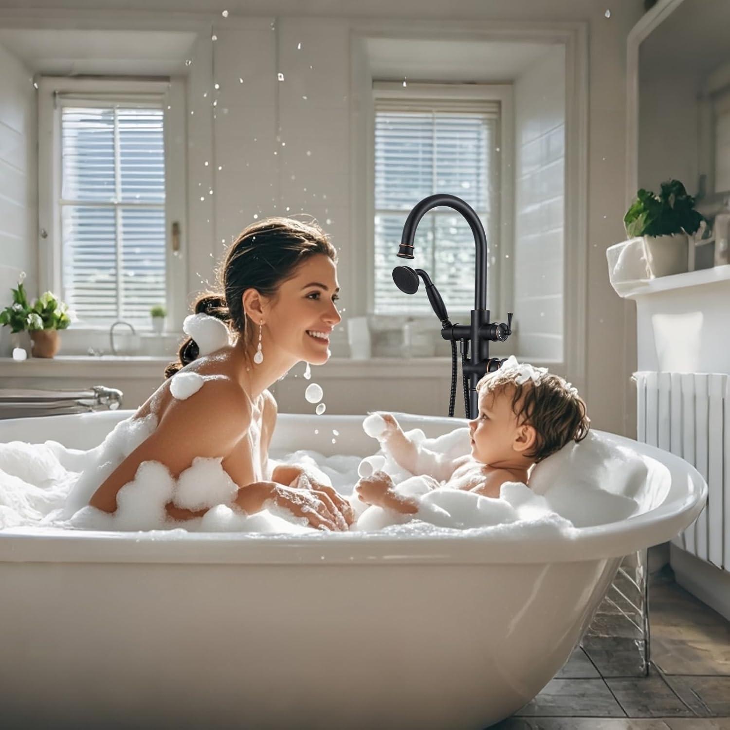 CASAINC Freestanding 2 Handles High Flow Bathtub Faucet with Hand Shower