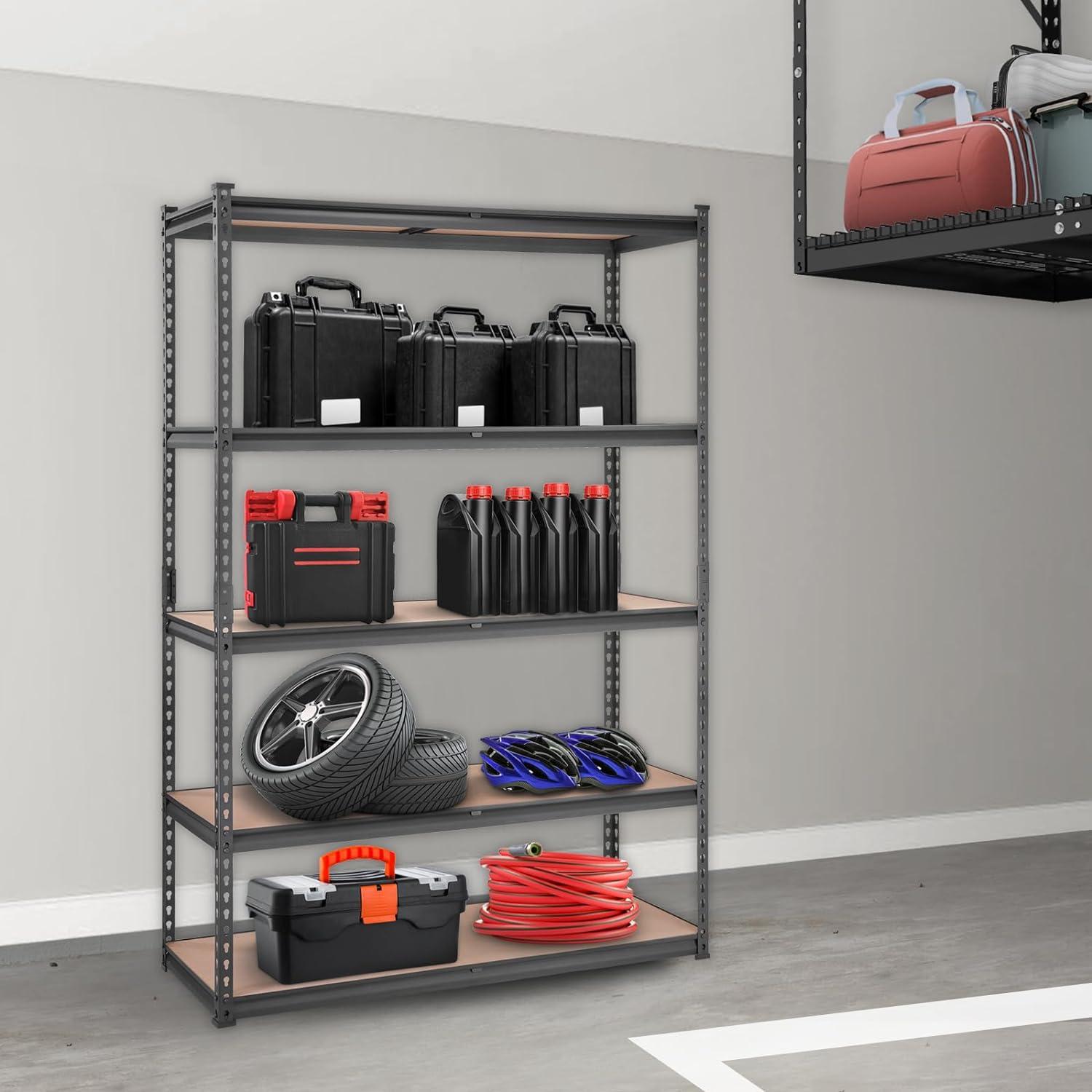 Heavy Duty Black Metal 5-Tier Adjustable Garage Shelving Unit