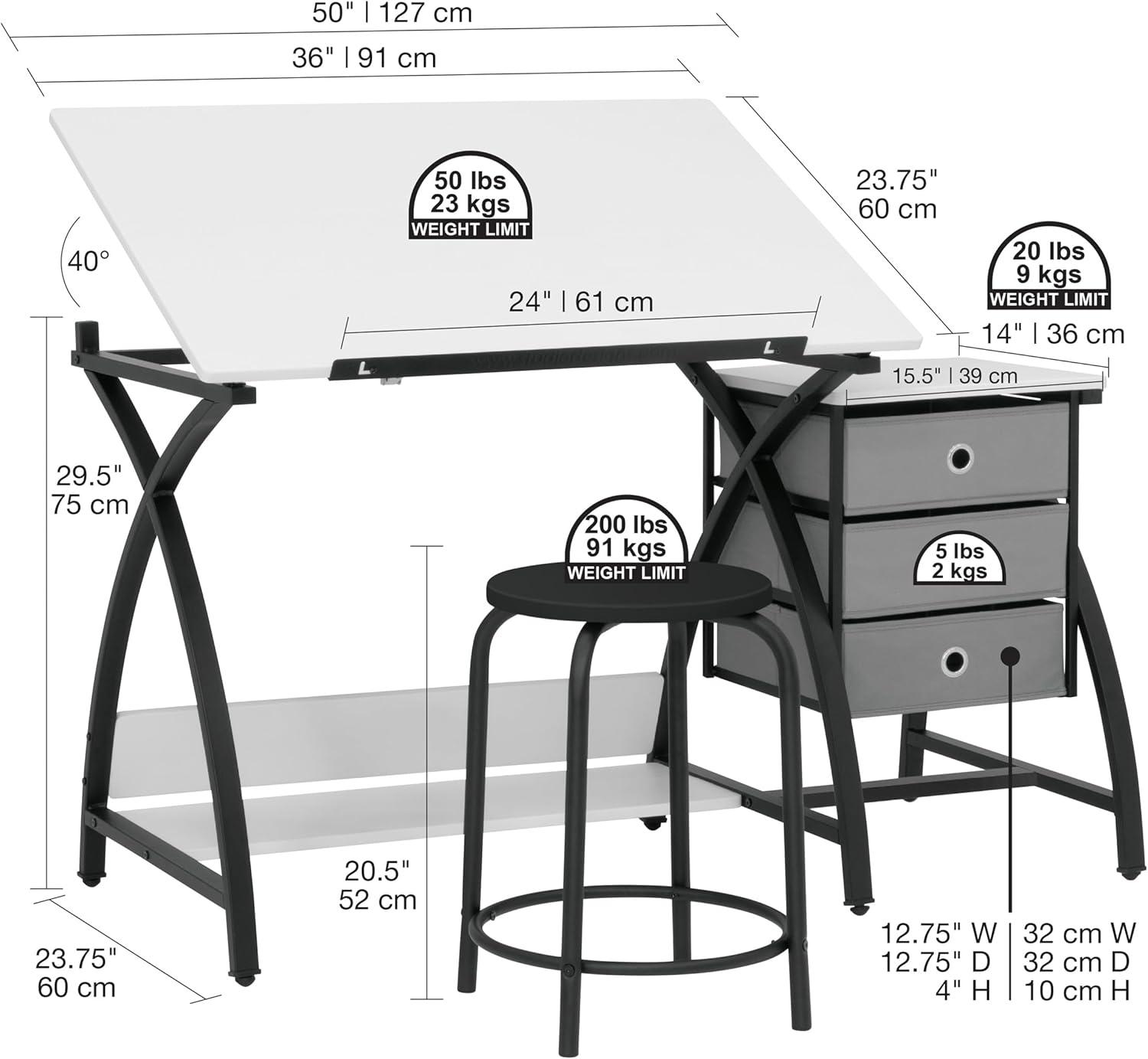 Comet Plus Drawing Table and Stool Set - studio designs