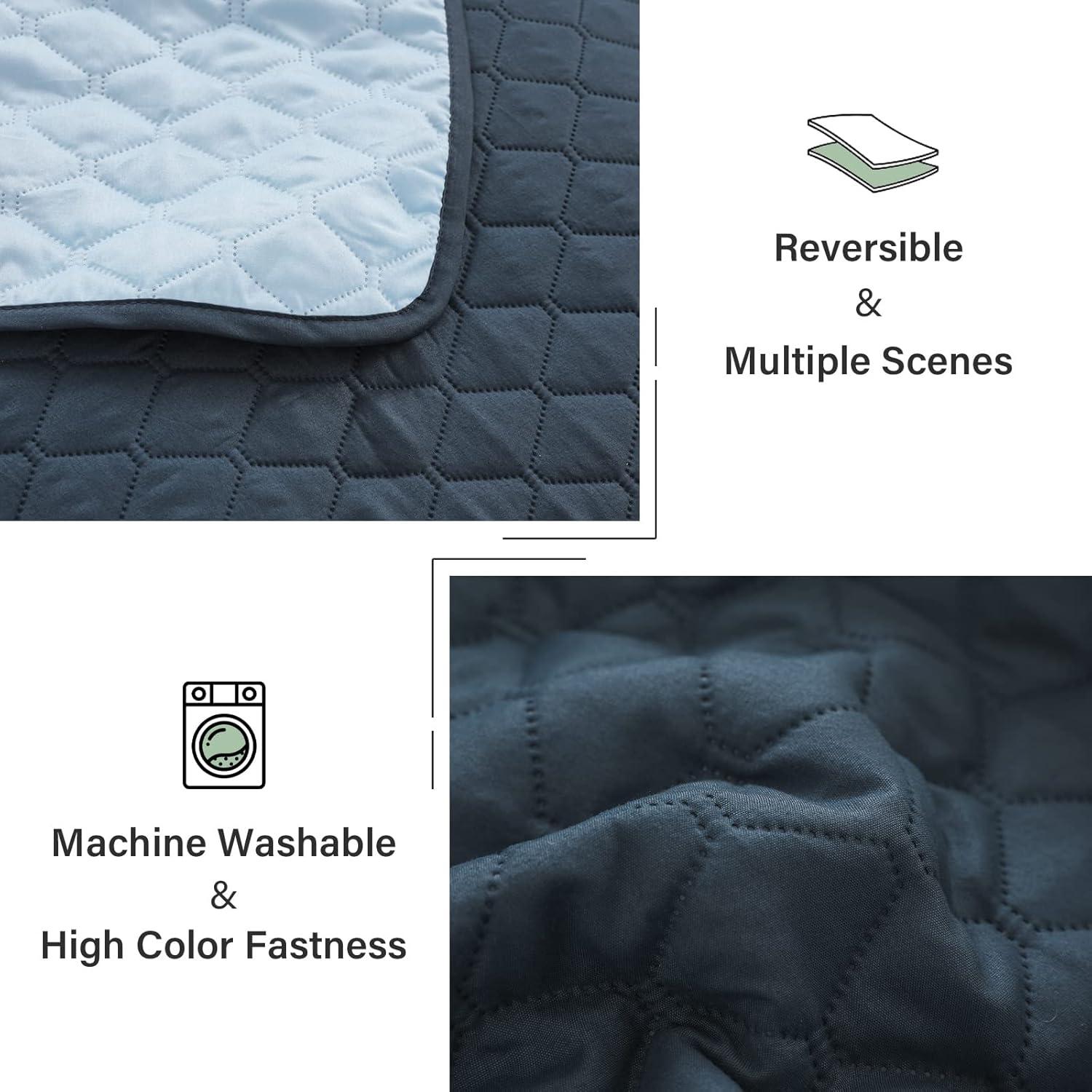 Exclusivo Mezcla Reversible Queen Quilt Set, 3-Piece Lightweight Quilts Soft Bedspreads Bed Coverlets, Navy Blue
