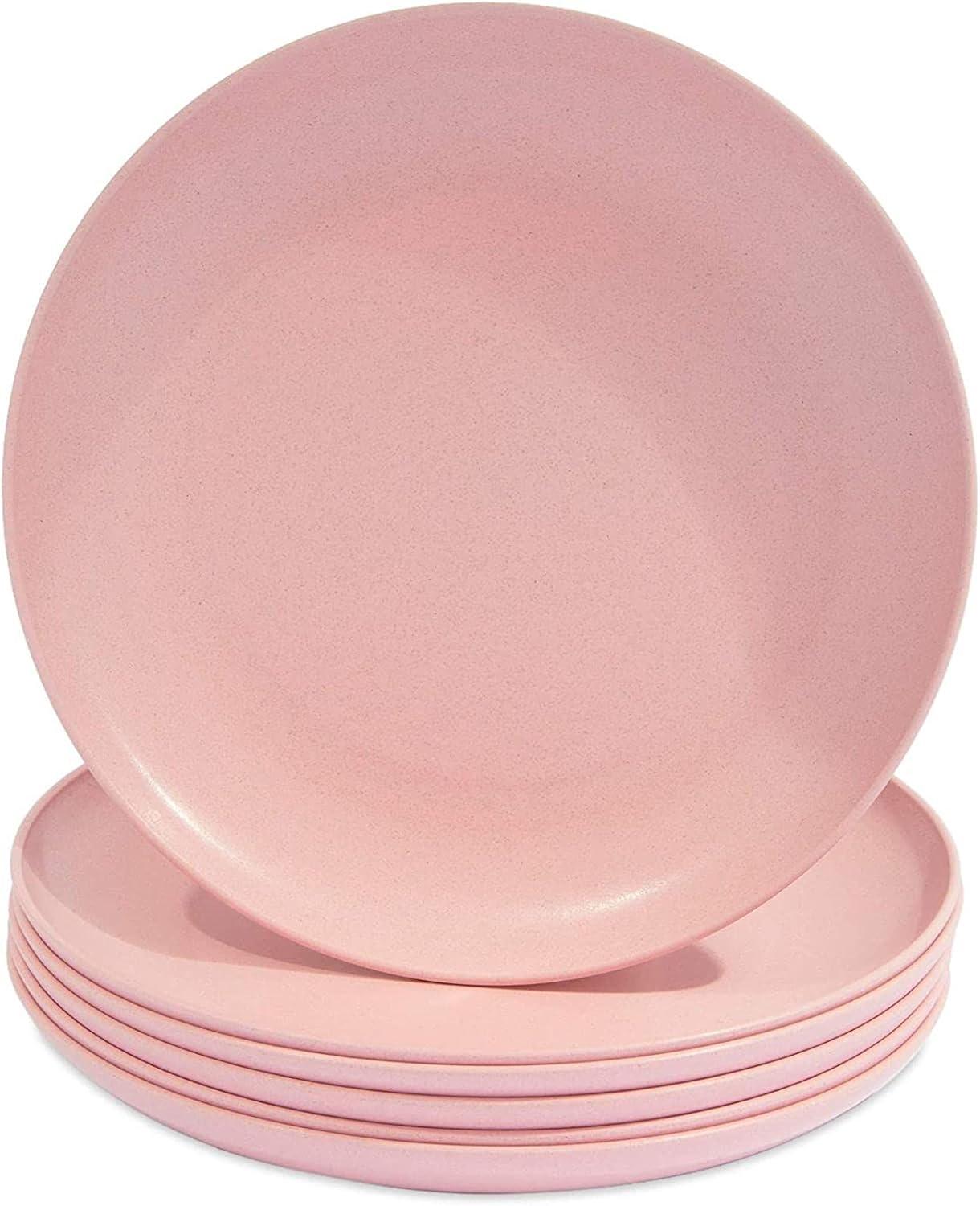 Okuna Outpost Set of 6 Pink Unbreakable Wheat Straw Cereal Dinner Plates Set for Kids, 8 In