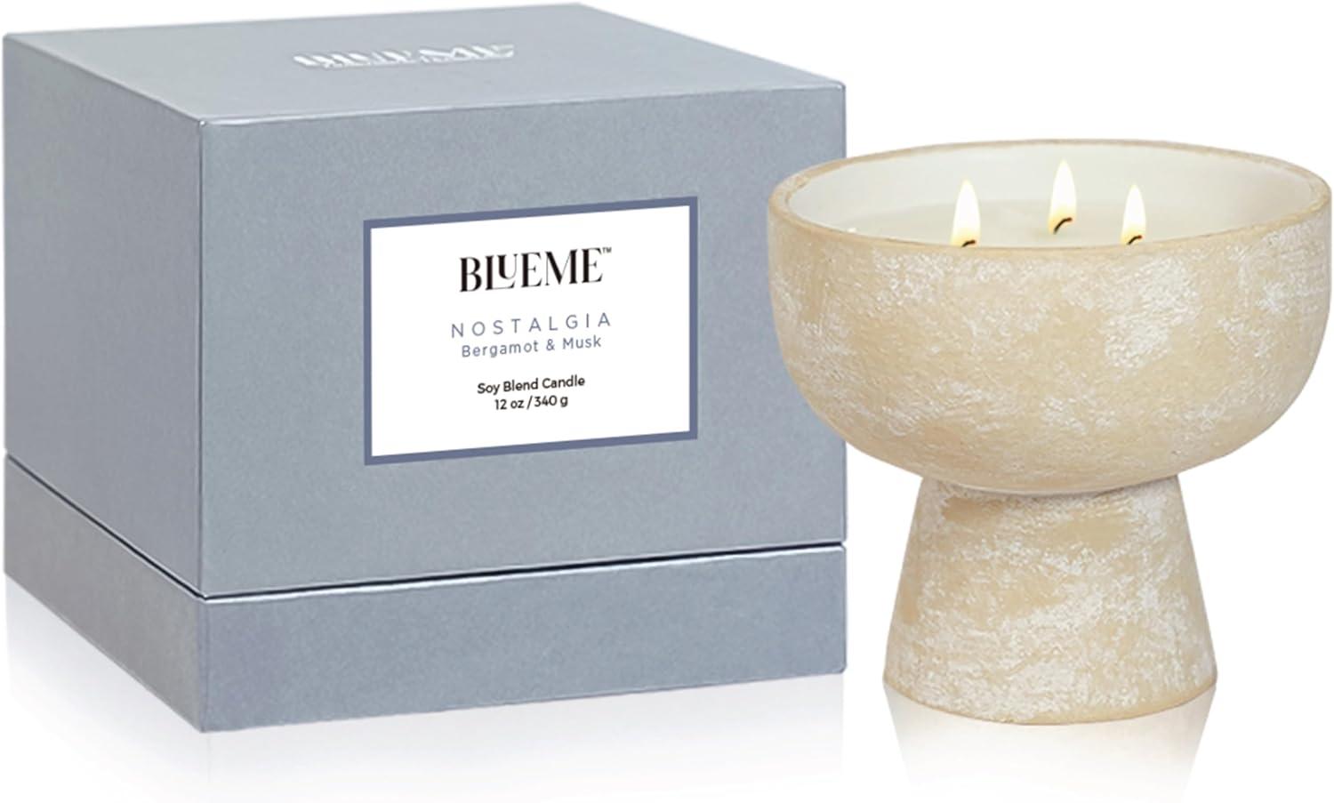 Large Beige Ceramic Soy Wax Candle with Woody Fragrance