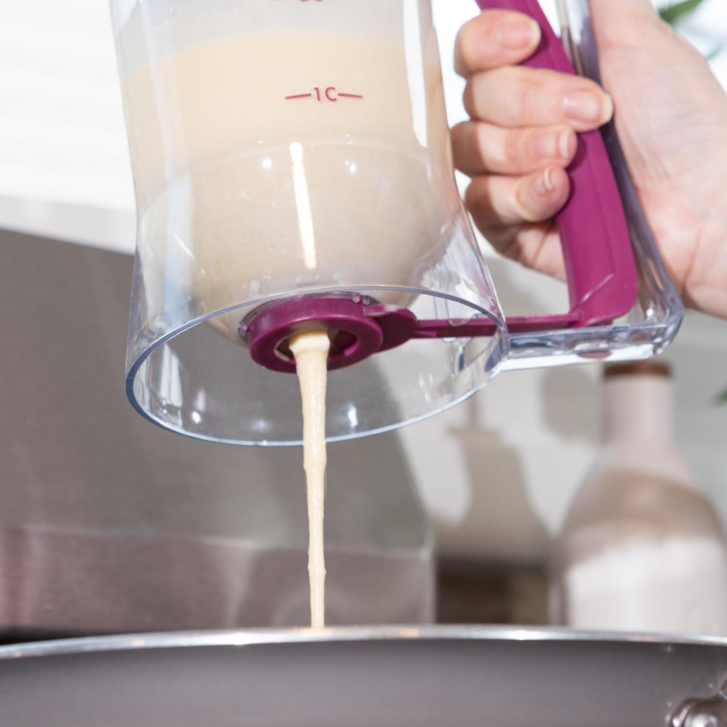 Chef Buddy Pancake Batter Dispenser - 4-Cup Batter Dispenser with Squeeze Handle for Pancakes, Waffles, Muffins, and Crepes - Baking Tools by Chef Buddy