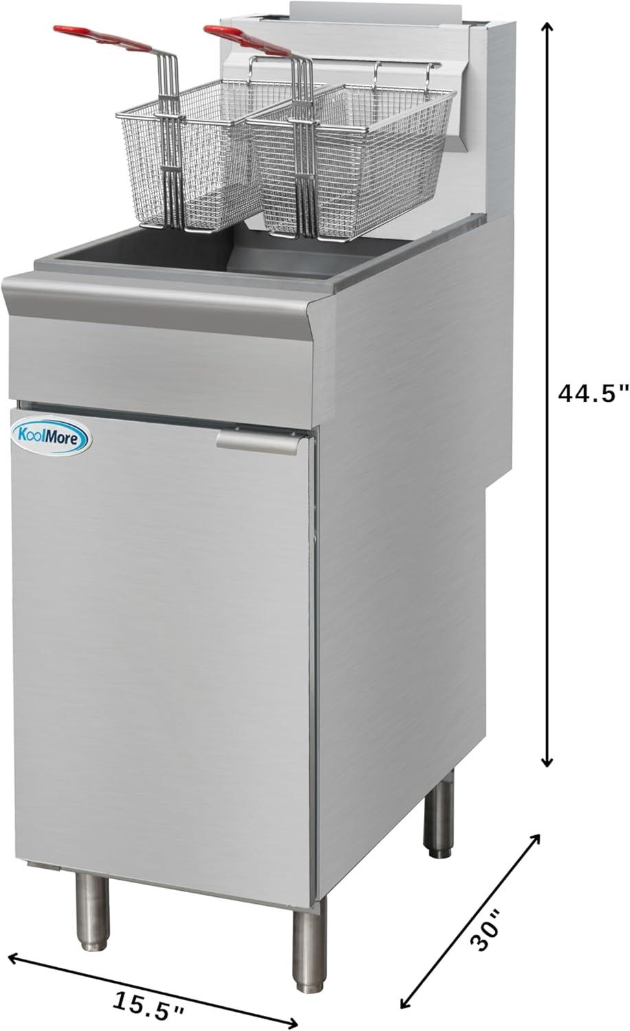 40 lb. Floor Standing Natural Gas Commercial Fryer with 90,000 BTU in Stainless-Steel, ETL Listed (KM-FDF40-NG)