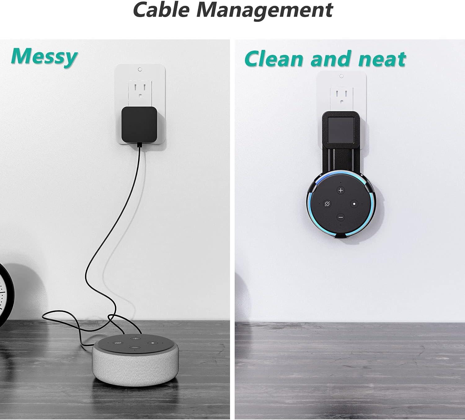 Black Wall Mount Holder for Echo Dot 3rd Gen with Cable Management