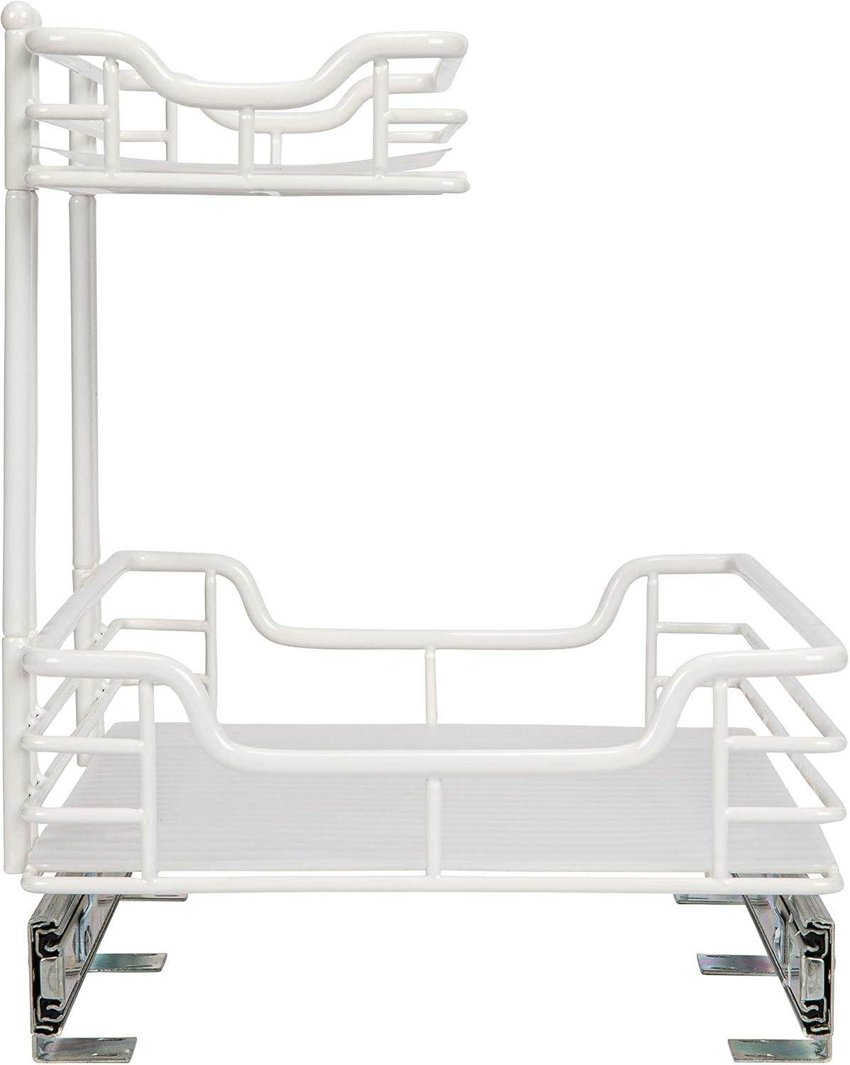 Glidez Powder-Coated Steel Pull-Out/Slide-Out Basket Storage Organizer - 2-Tier Design - White