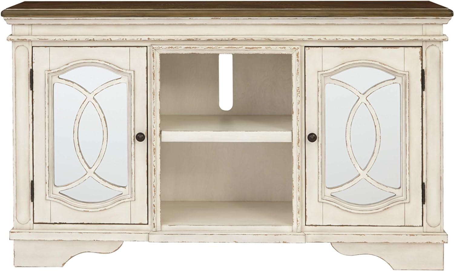 Realyn Chipped White 61" Traditional TV Stand with Fireplace Cabinet