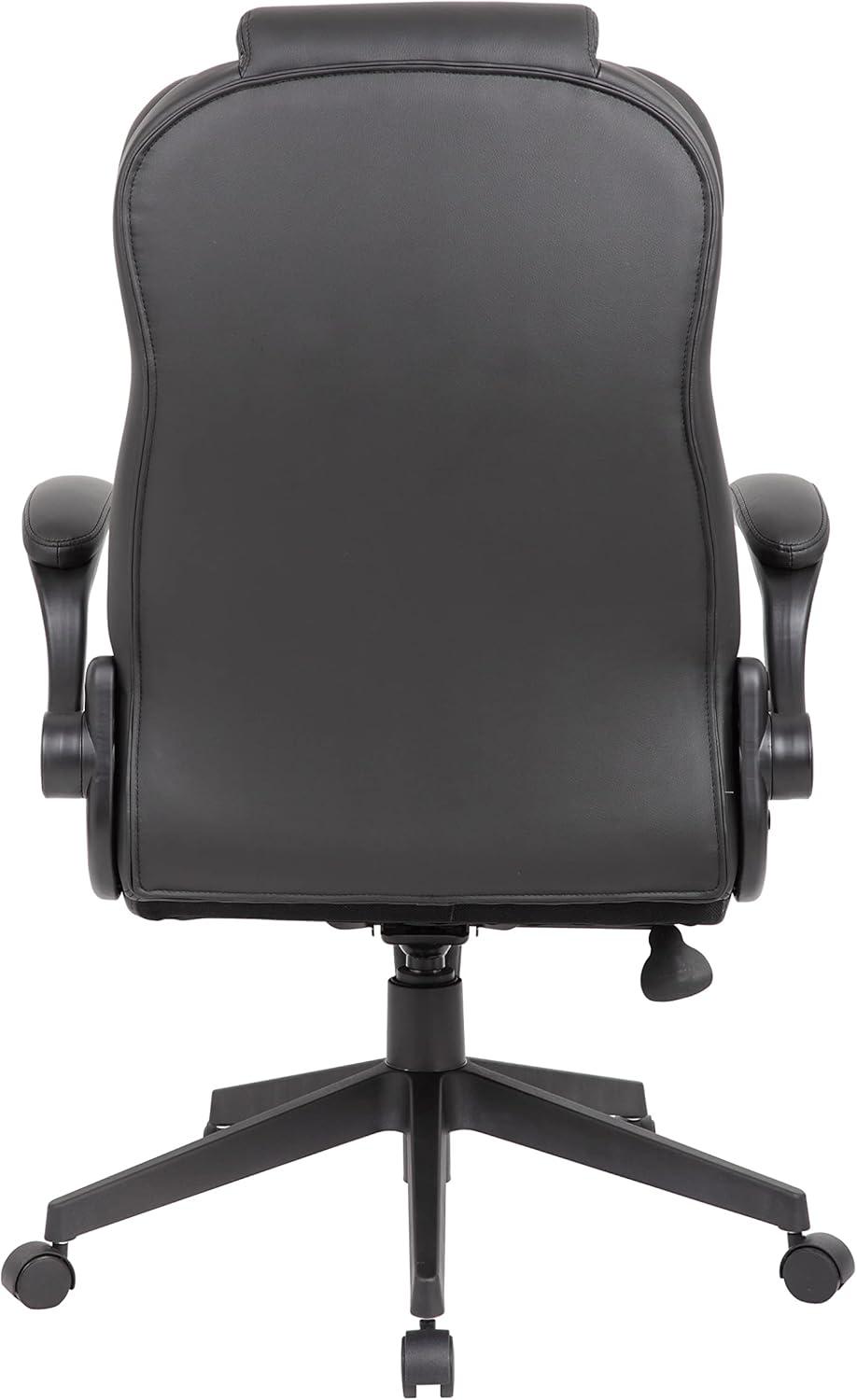 Executive High Back Leatherplus Flip Armchair Black - Boss Office Products: Ergonomic, Swivel, Lumbar Support, Adjustable Height