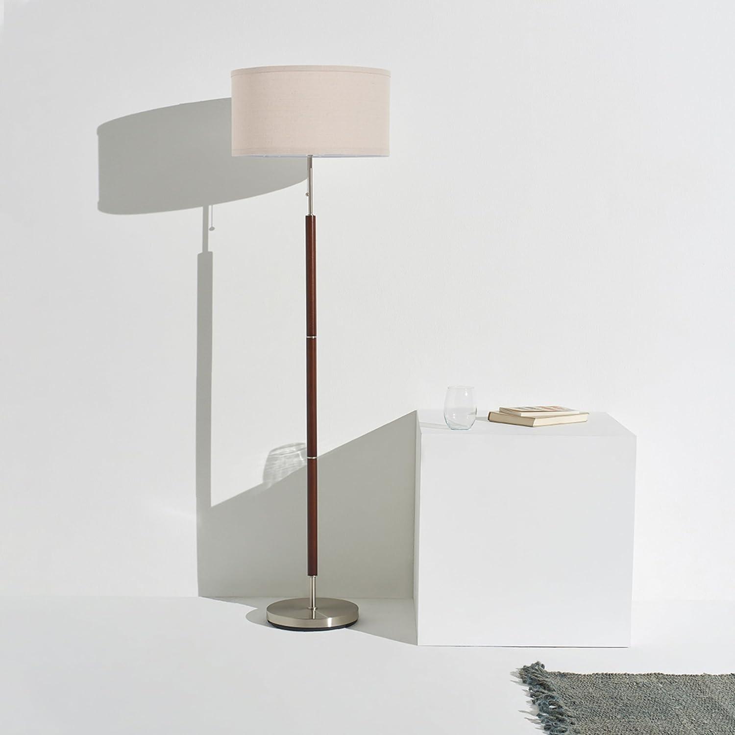 Silver Stick Modern LED Floor Lamp with Linen Shade