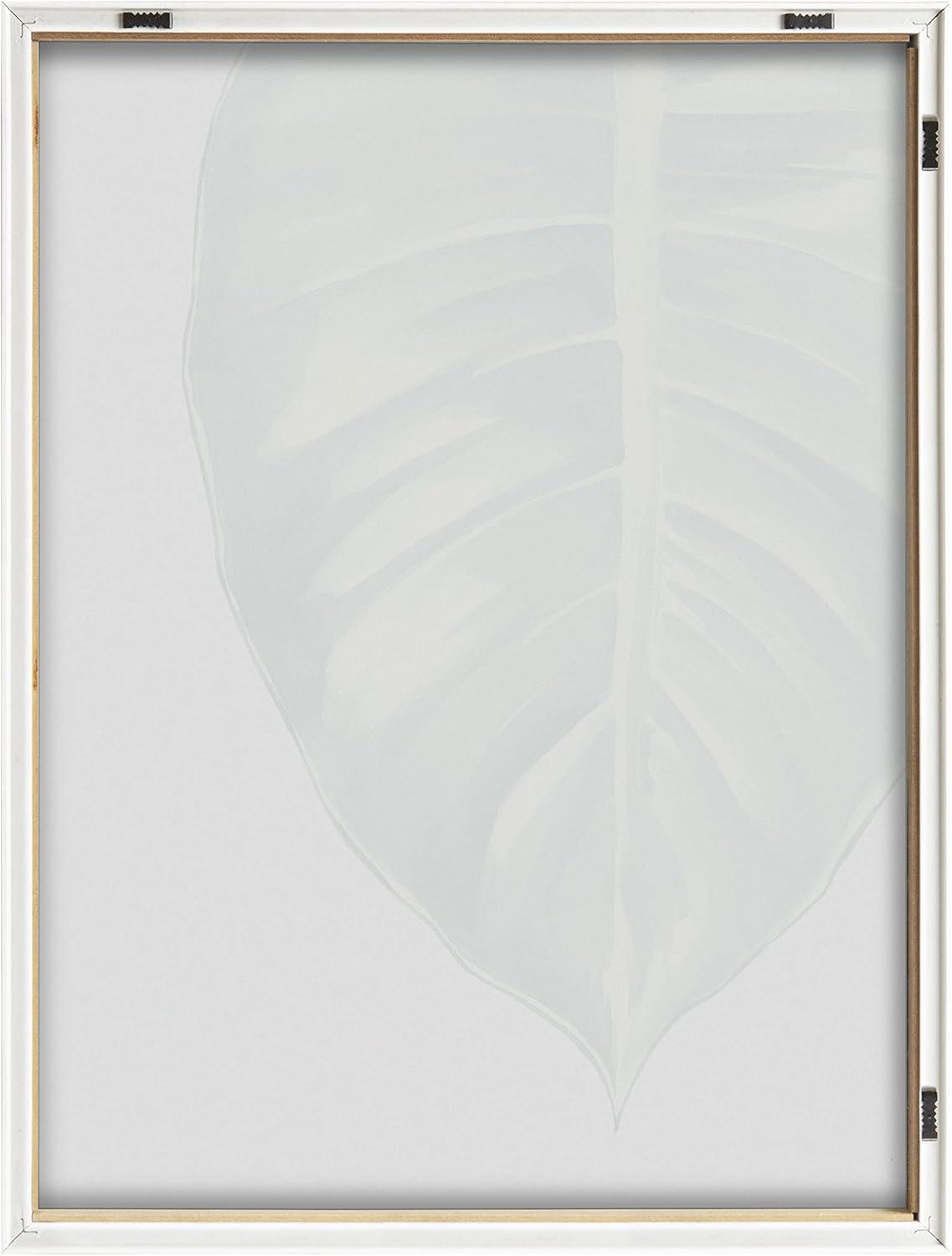 Large Green Leaf Botanical Glass Print with Natural Frame, 18x24