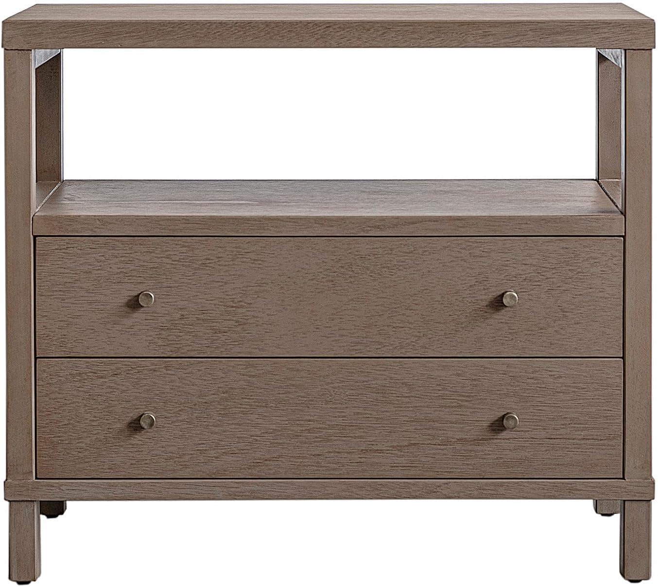 Warm Brown Bayur Wood 2-Drawer Nightstand with Open Shelf