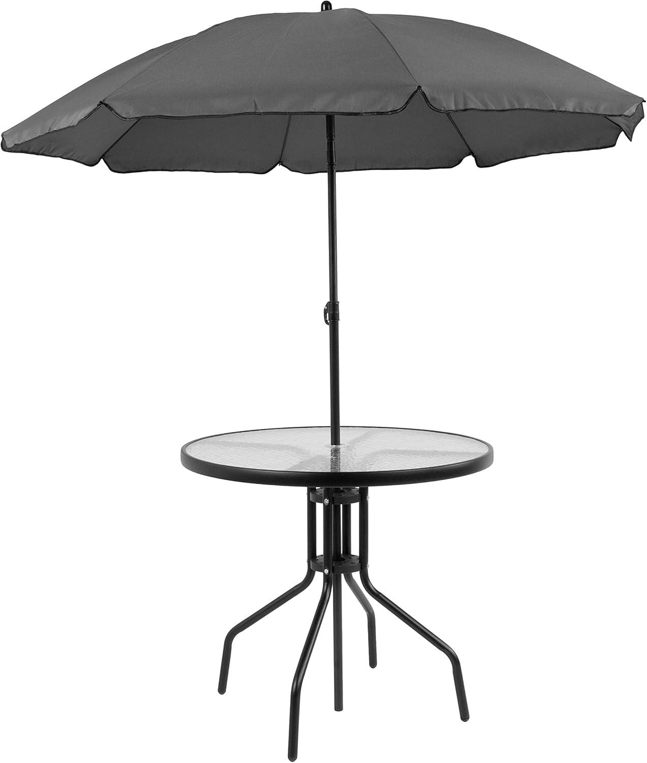 Flash Furniture Nantucket 6 Piece Patio Garden Set with Table, Umbrella and 4 Folding Chairs