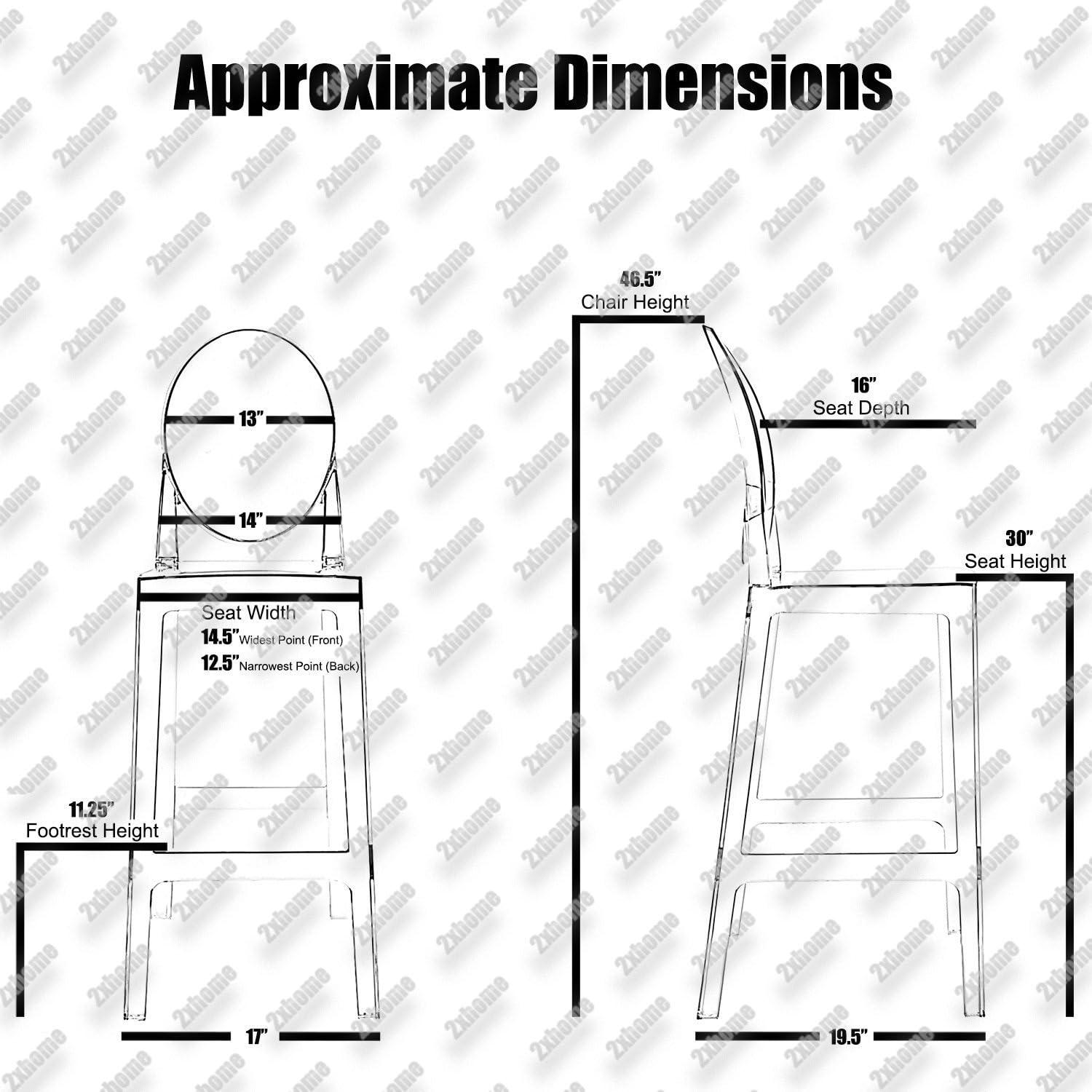 2xhome Set of 2 30" Seat Height Modern Contemporary Bar Stool with Oval Back Armless Polycarbonate Transparent Clear