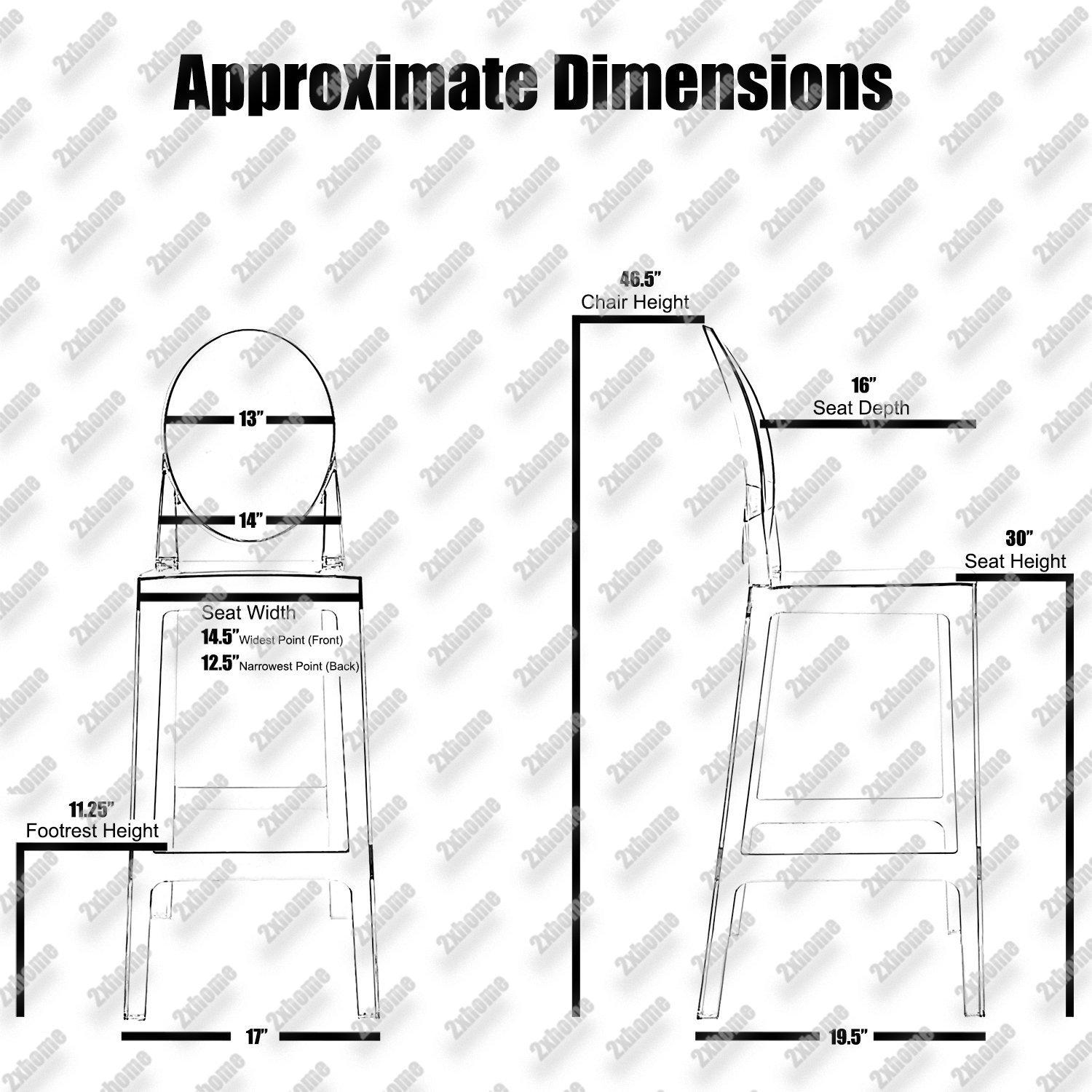 2xhome Set of 2 30" Seat Height Modern Contemporary Bar Stool with Oval Back Armless Polycarbonate Transparent Clear