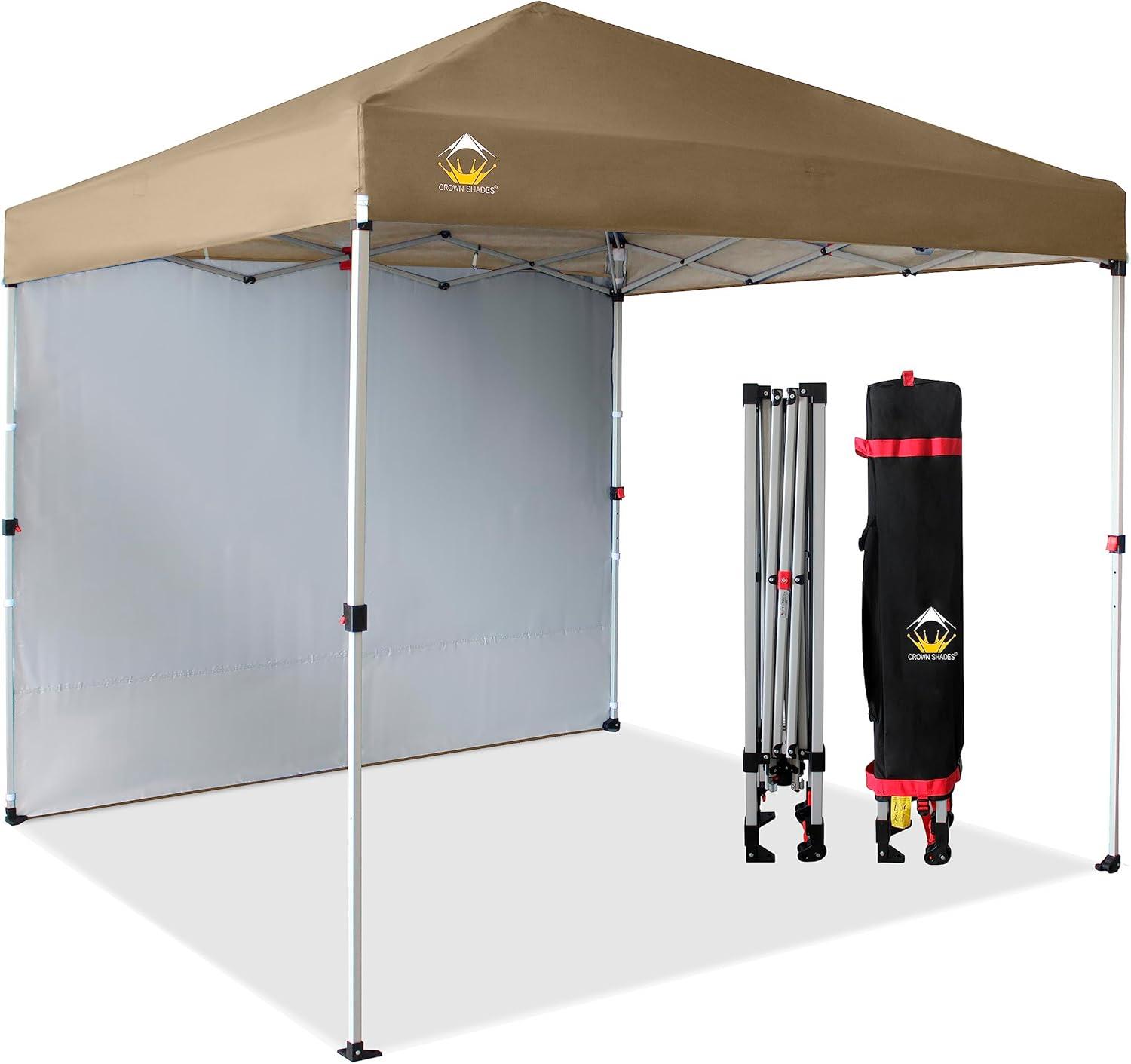 CROWN SHADES 8x8 Pop Up Canopy with 1 Side Wall - Beach Tent with One Push Setup - Outdoor Sun Shade for Events, Parties