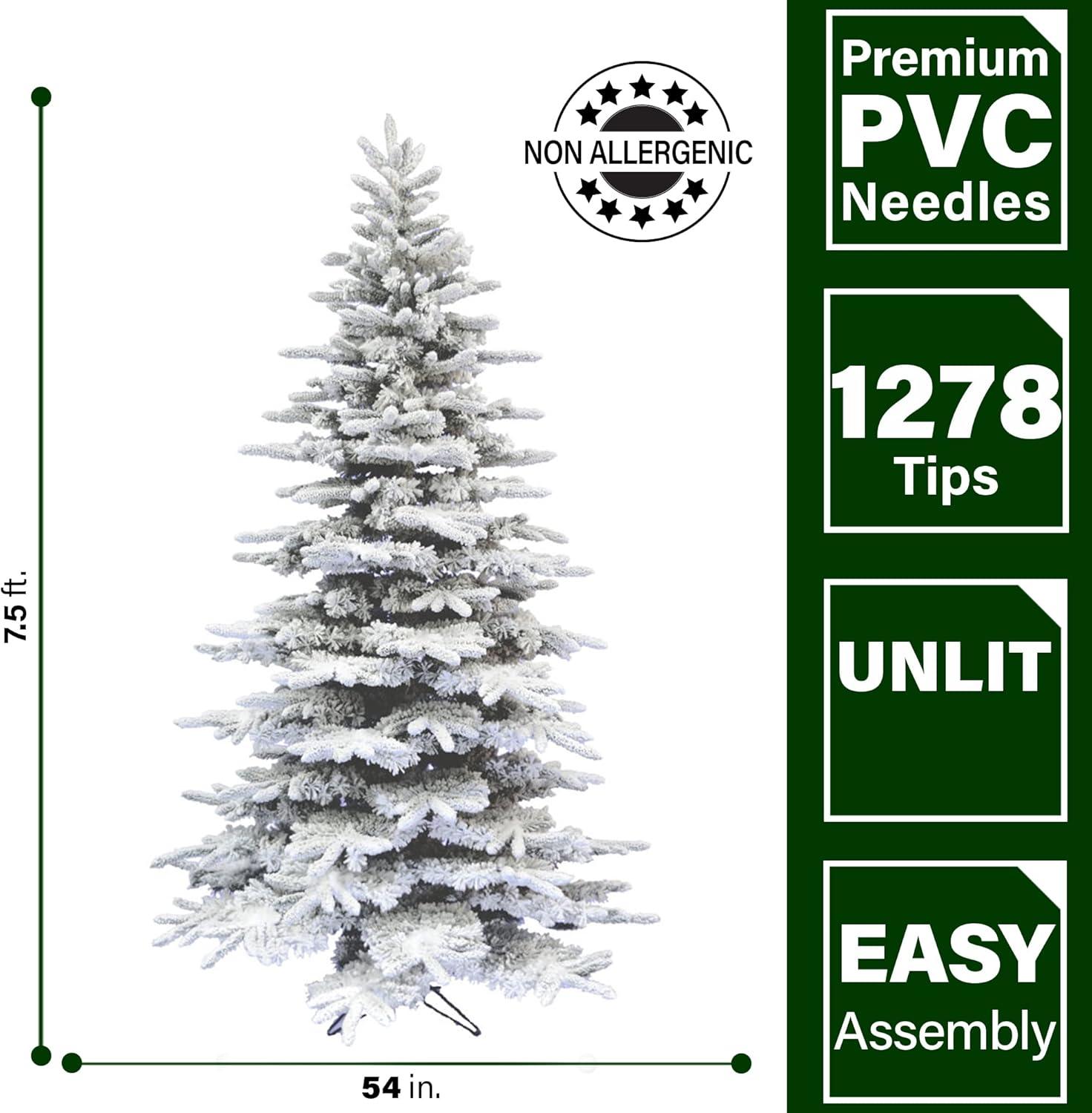 Fraser Hill Farm Unlit 7.5-Ft. Flocked Mountain Pine Christmas Tree