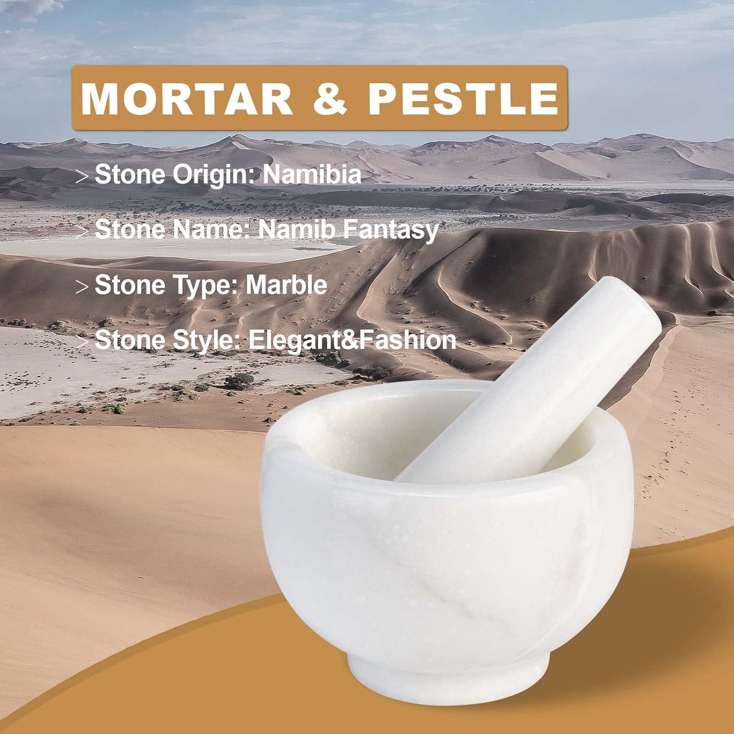 White Marble 4.72" Mortar and Pestle Set for Kitchen