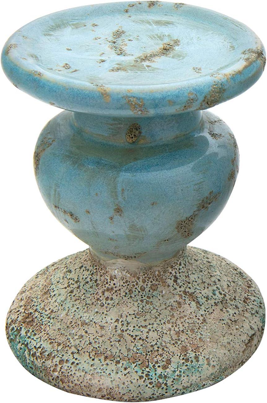 Small Distressed Blue Ceramic Pillar Candle Holder