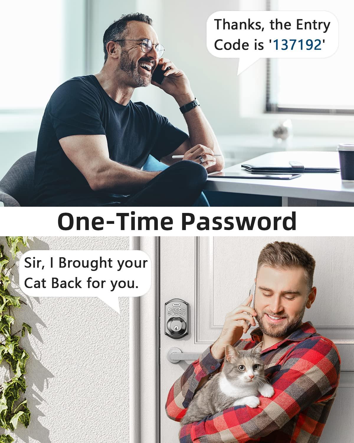 TEEHO Fingerpint Keyless Entry Keypad, Smart Digital Deadbolt Door Lock for Front Door, Remotely Share Temporary PIN Code, Easy Installation-Satin Nickel