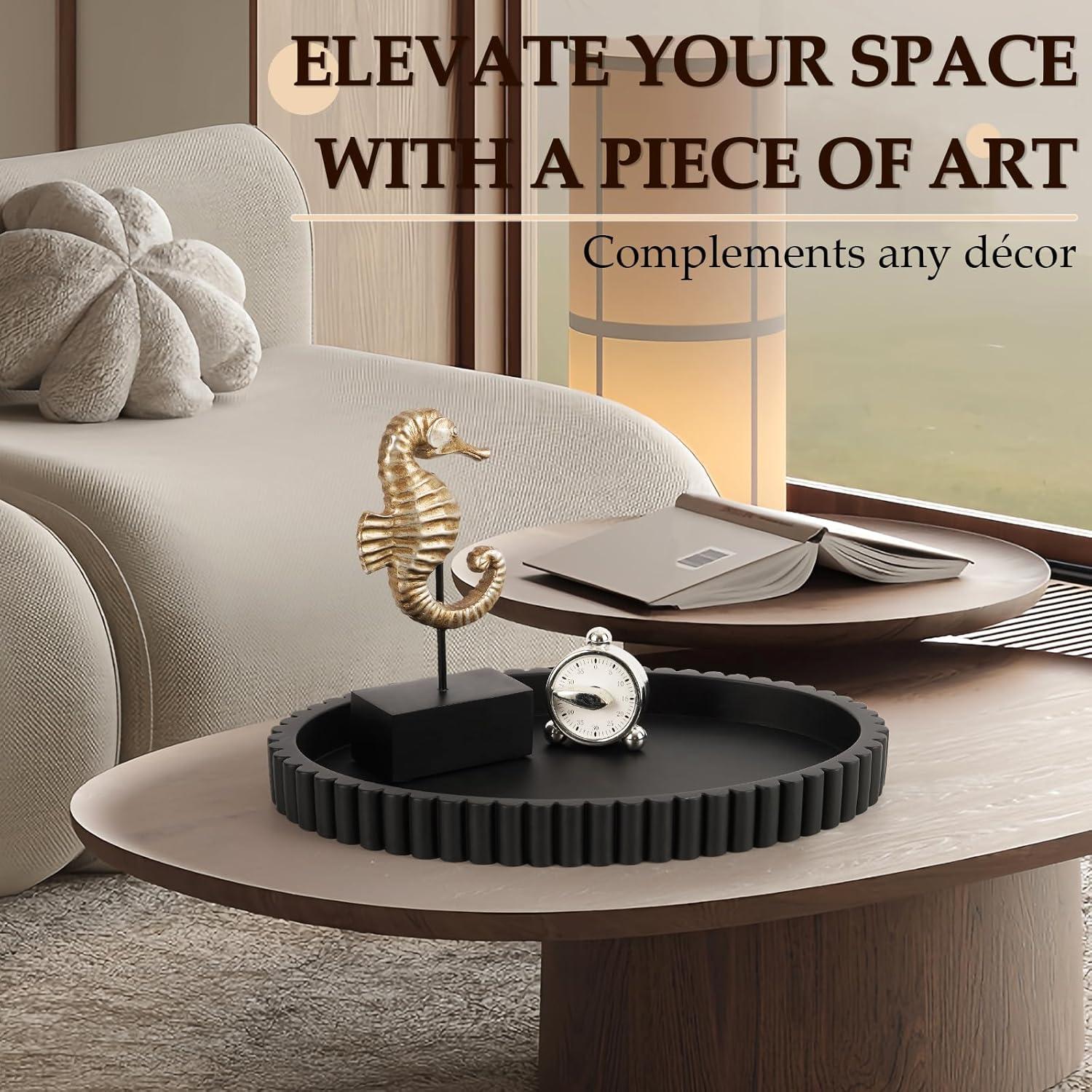 Oval Tray for Coffee Table Decor, 13" Concrete Tray, Table Centerpieces Decorative Trays for Home Decor, Modern Decorative Trays for Coffee Tables, Centerpiece Trays, Black