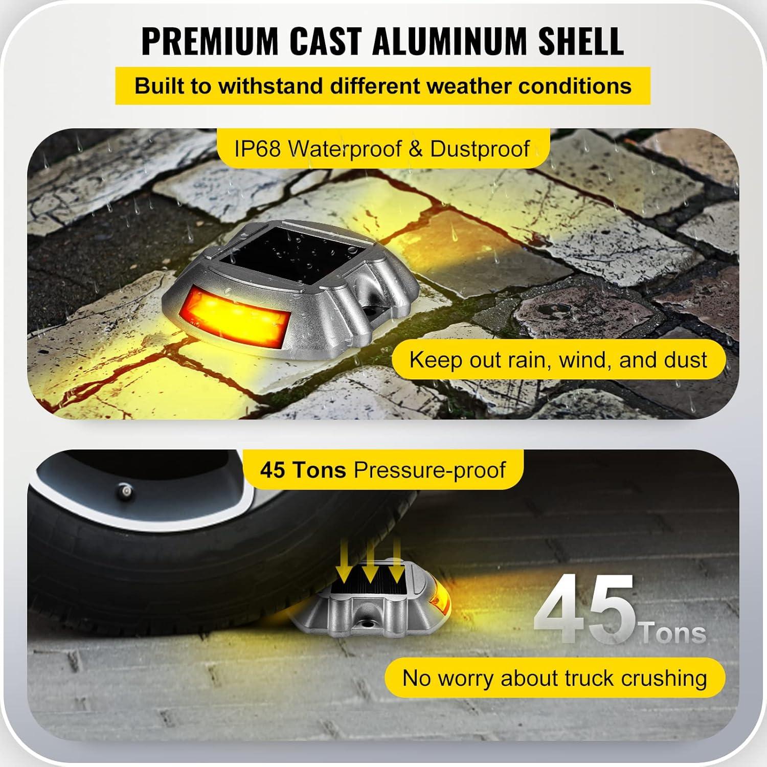 Vevor Solar Driveway Lights, 4-Pack With Switch Button, Waterproof Deck Lights, Wireless Dock 6 LEDs for Path Warning Garden Walkway Sidewalk Steps, LED Bright Green