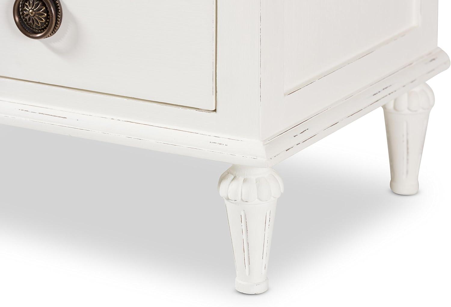 Whitewashed Mindi Wood 3-Drawer Nightstand with Bronze Hardware