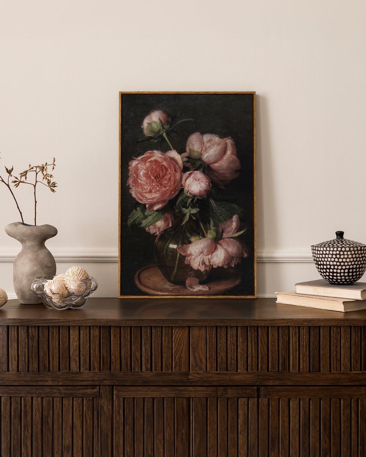 World Menagerie Framed Canvas Prints Art Vintage Decor, Botanical Canvas Wall Art Decor For Bedroom,Large Floral Prints For Living Room, French Country Decor Wall Prints, 20"X30"