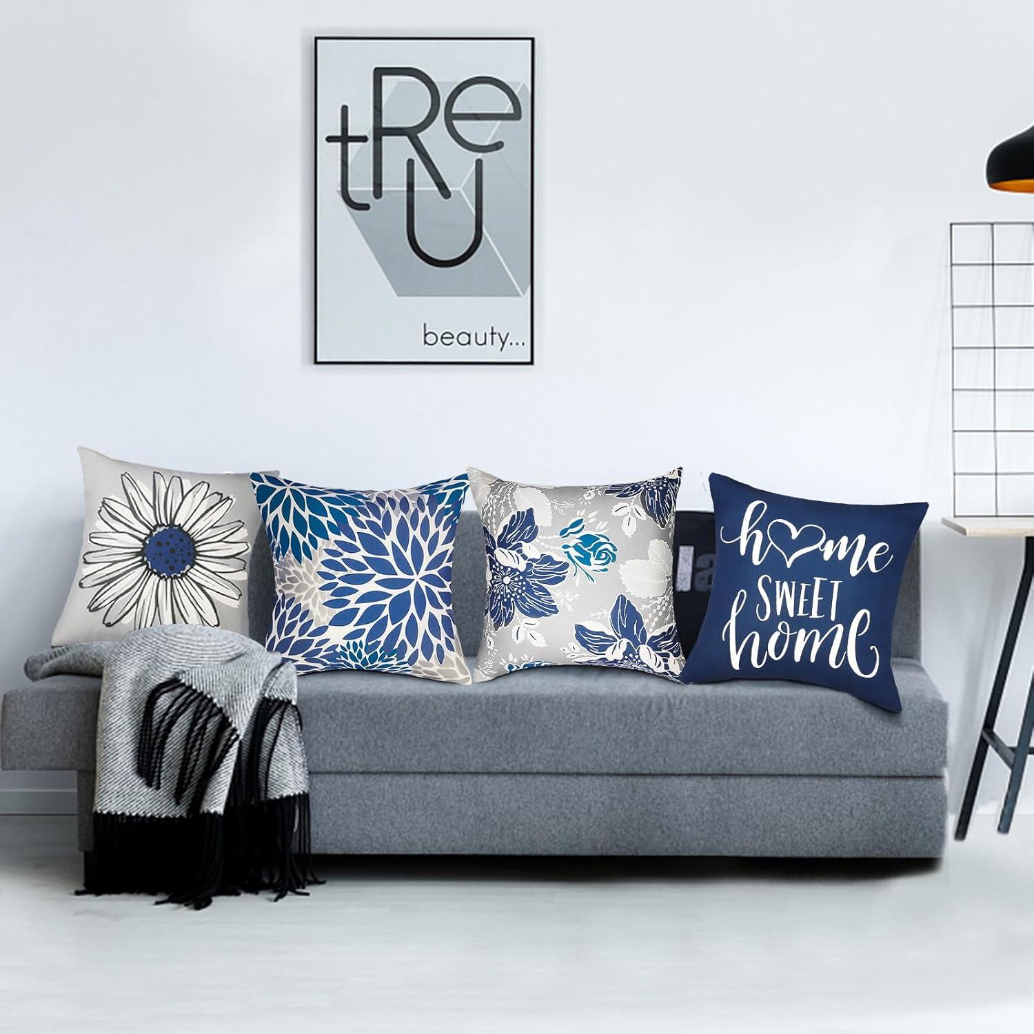 MAXAYA Decorative Throw Pillow Covers Set Of 4 Blue Pillow Covers 18X18...