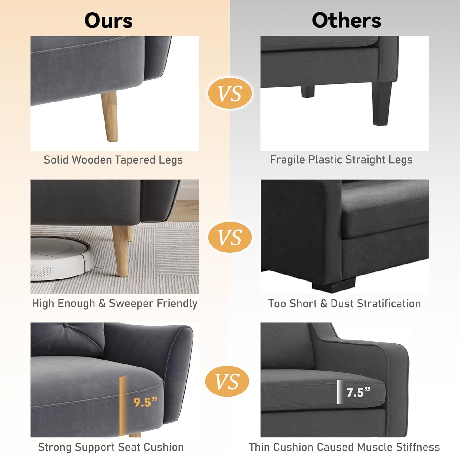 48" Loveseat Sofa，Small Sofas for Small Spaces，with 2 Pillows Convertible Sofa，for Living & Room，Children's Room，Apartment, Studio, Grey