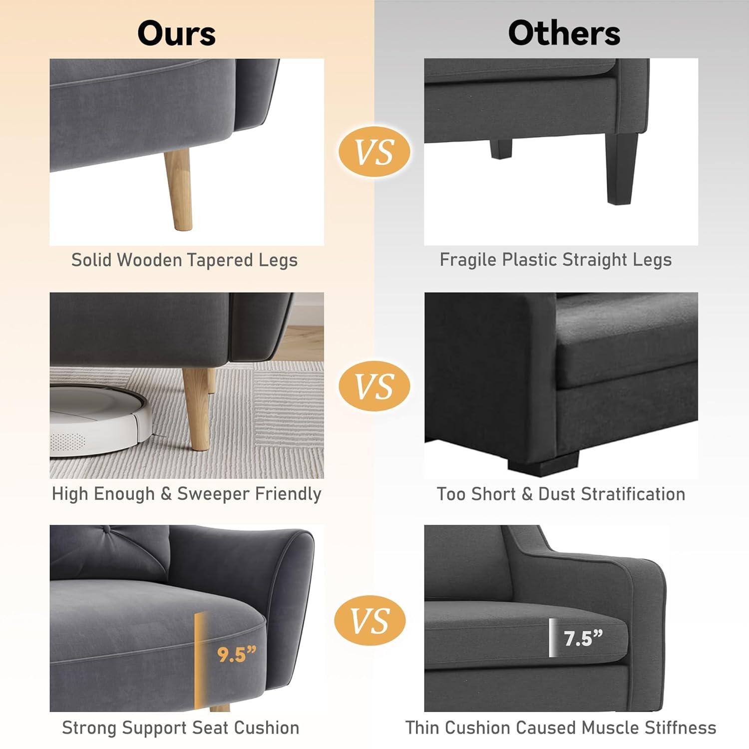 48" Loveseat Sofa，Small Sofas for Small Spaces，with 2 Pillows Convertible Sofa，for Living & Room，Children's Room，Apartment, Studio, Grey