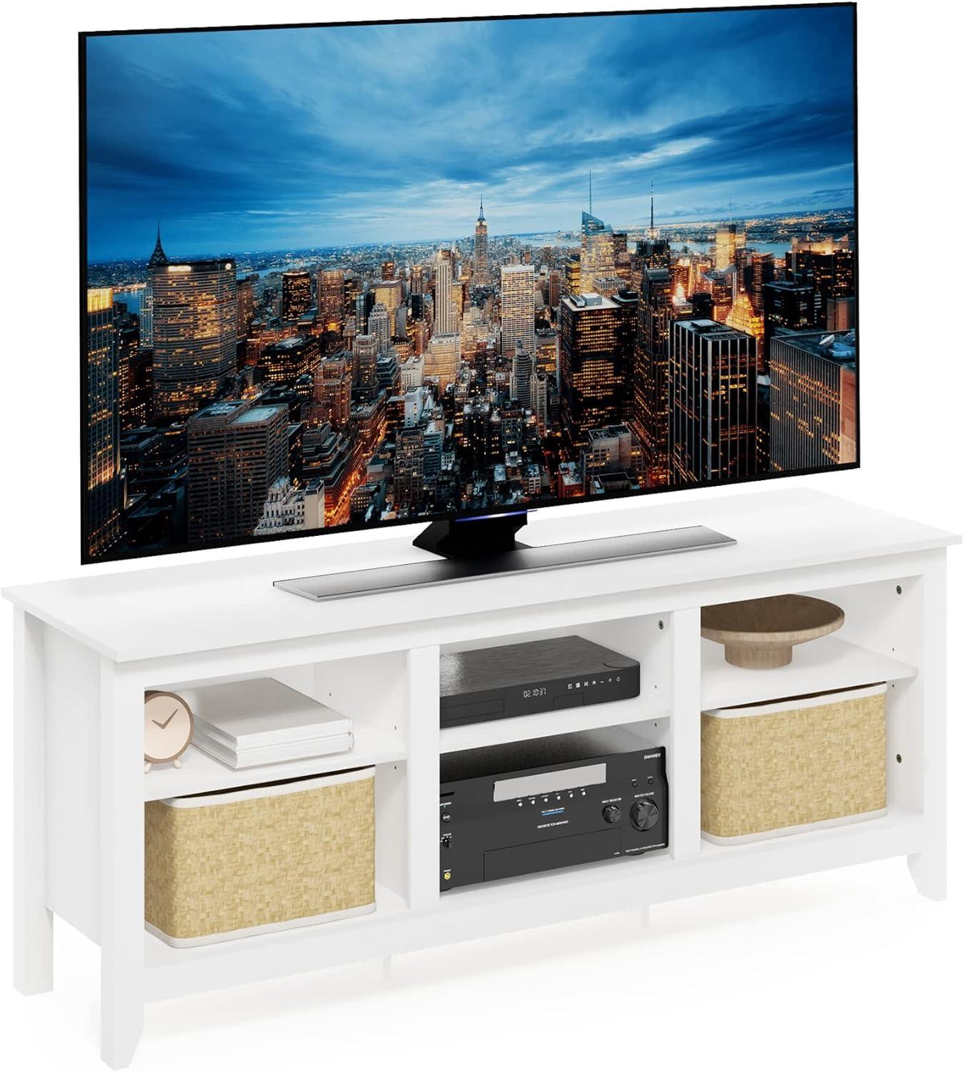 Solid White 60" Wood TV Entertainment Center with Mount