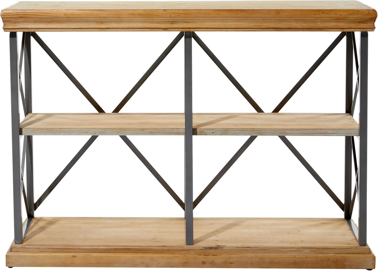 DecMode 48" x 34" Brown Wood 3-Tier Shelving Unit, 1-Piece