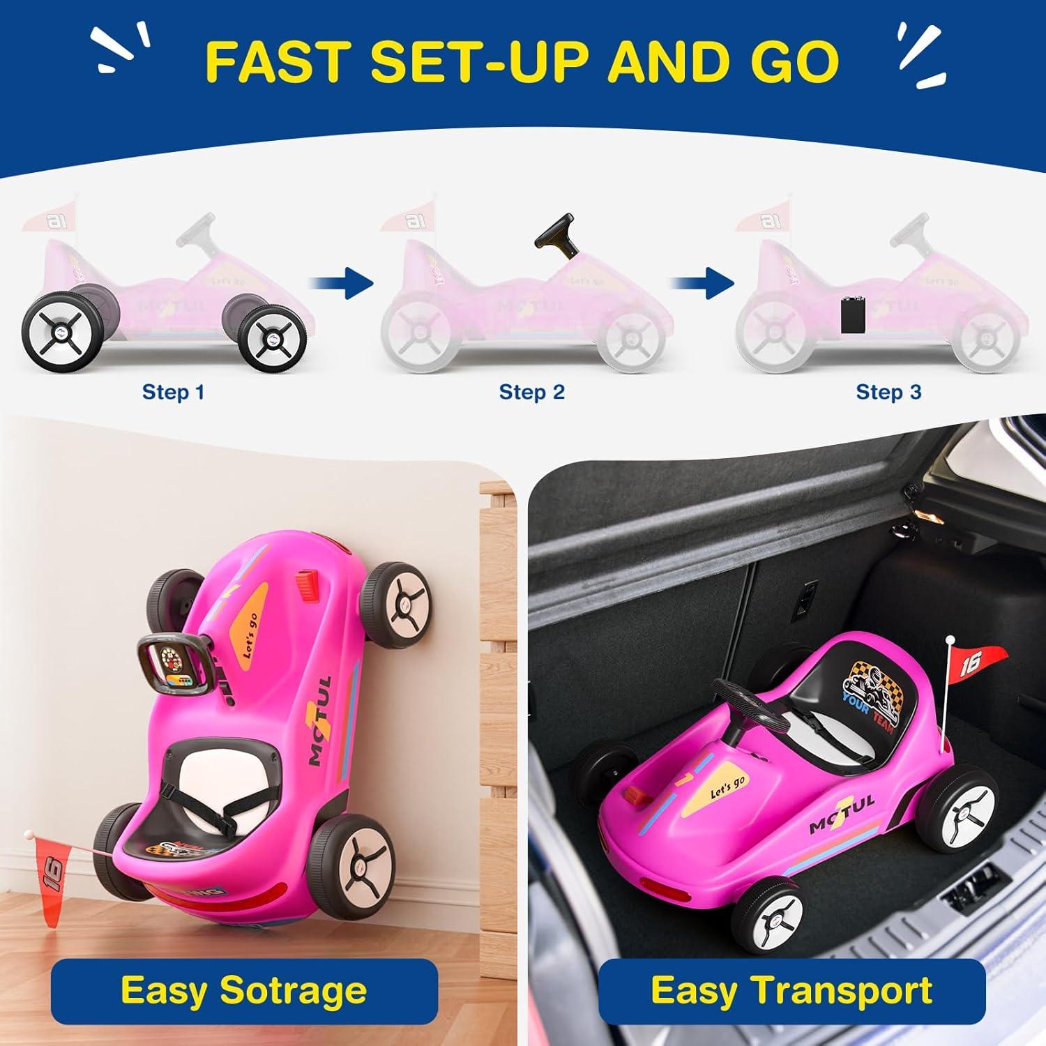 Tobbi 12v Kids Go Kart, Outdoor Battery Powered Ride On Car For Boys And Girls Aged 3-8, Childrens Electronic Toy Go Kart With 2 Speed Modes, Remote Control,bluetooth