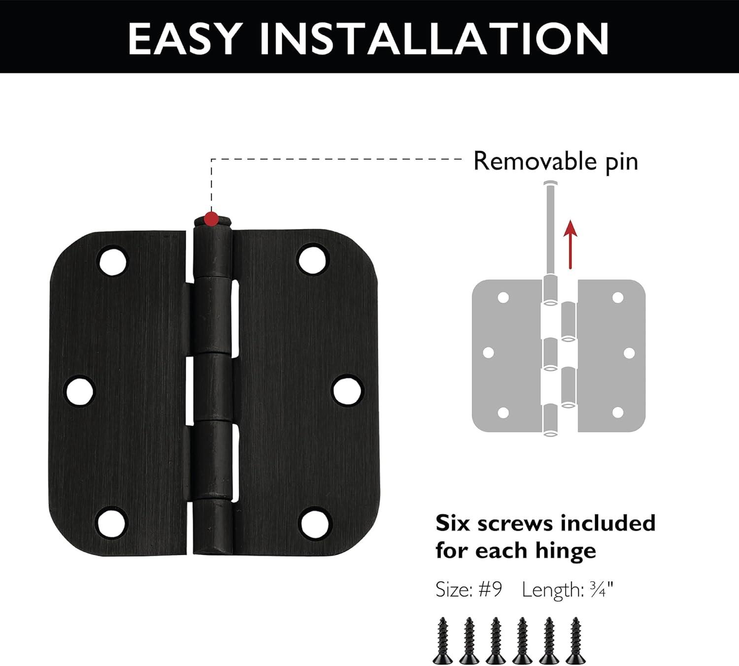 Design House Door Hinge In Satin Brass, 3.5-Inch, 5/8-Inch Radius, 9-Pack (Set of 9)