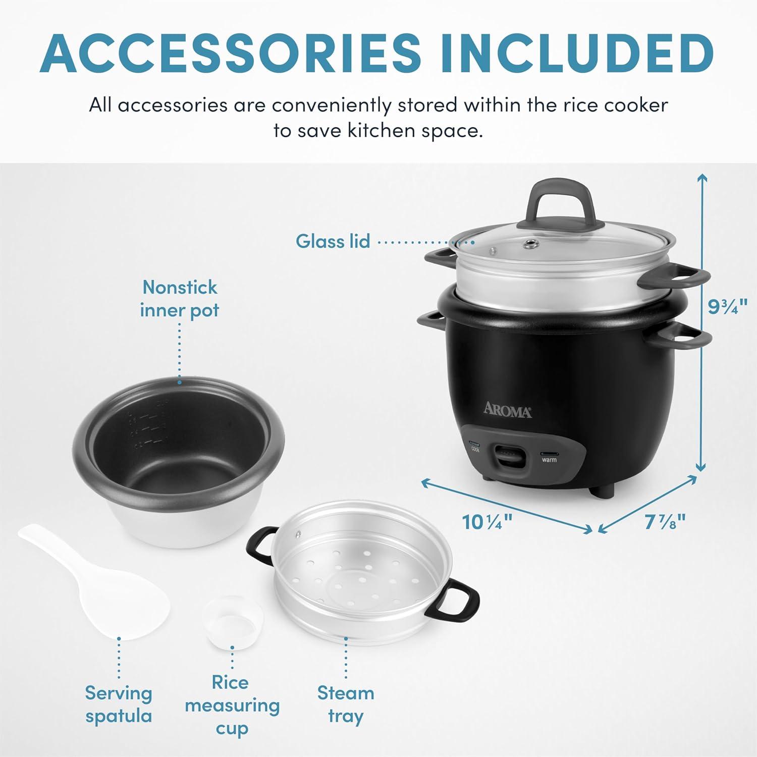 Aroma AROMA Rice Cooker, 7-Cup (Uncooked) / 14-Cup (Cooked), Steamer, Grain Cooker, 3Qt