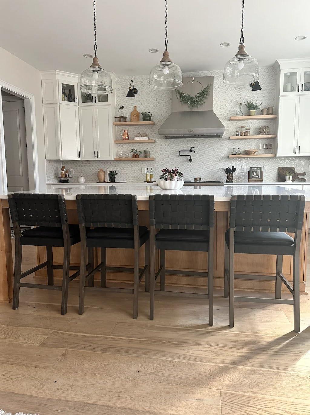 Nathan James Set of 4 Cohen Faux Leather Counter Height Barstool Black